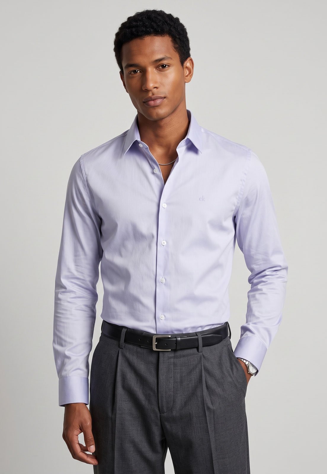 Camisa Masculina Calvin Klein Slim Manga Longa Azul