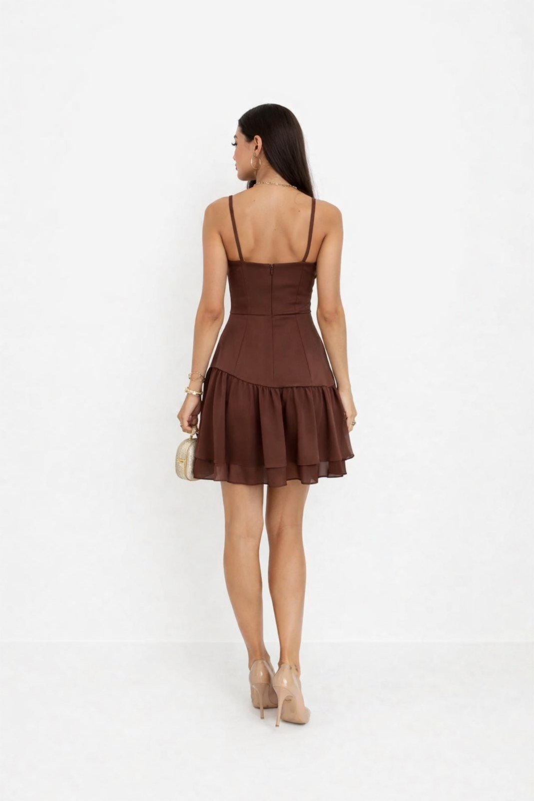 Vista 3 Vestido Curto D Bell Outlet Fashion Pétala marrom D BELL OUTLET FASHION marrom