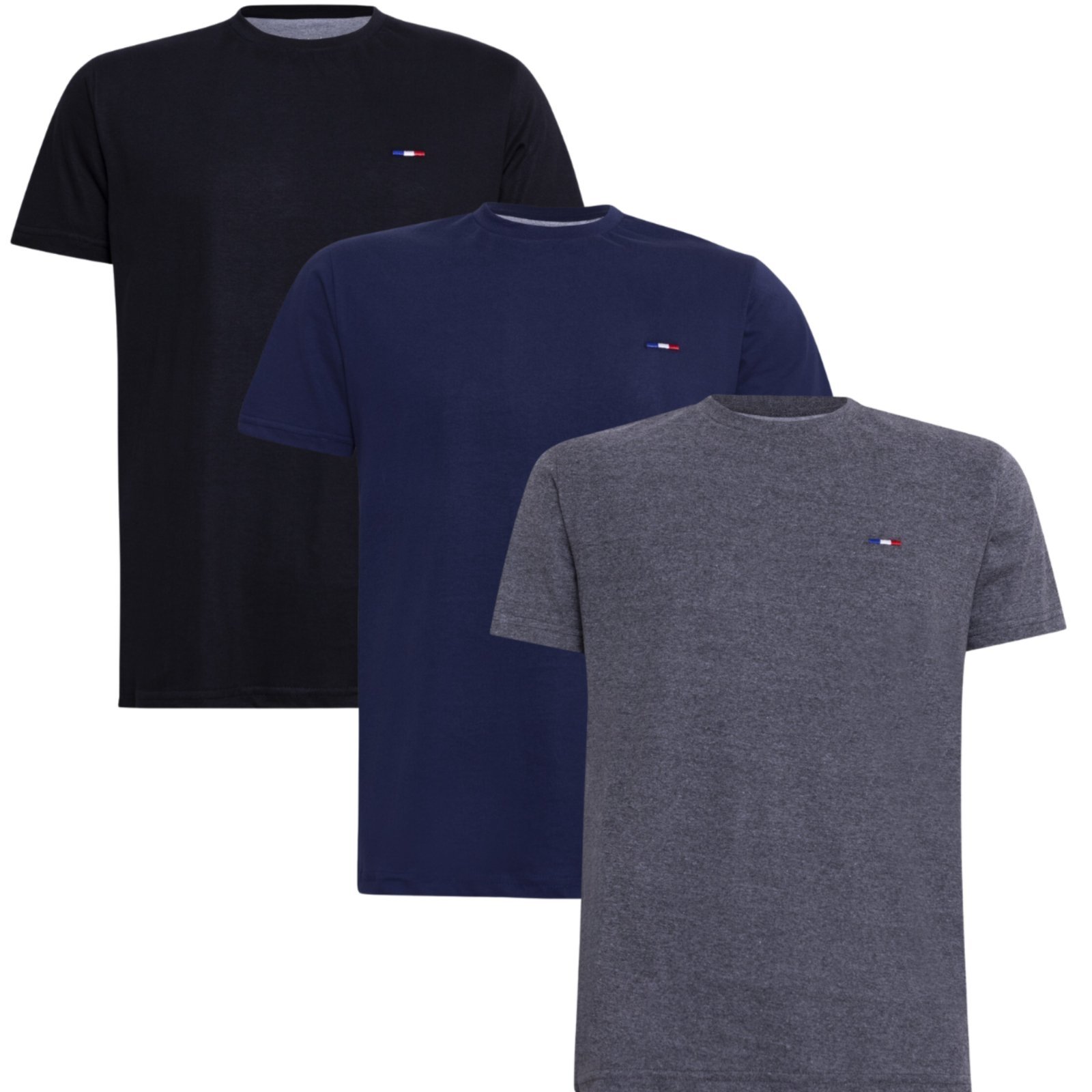 Kit 3 Peças Camisetas Básicas Masculina Industrie em Algodão Premium no Estilo Tommy Bordado França