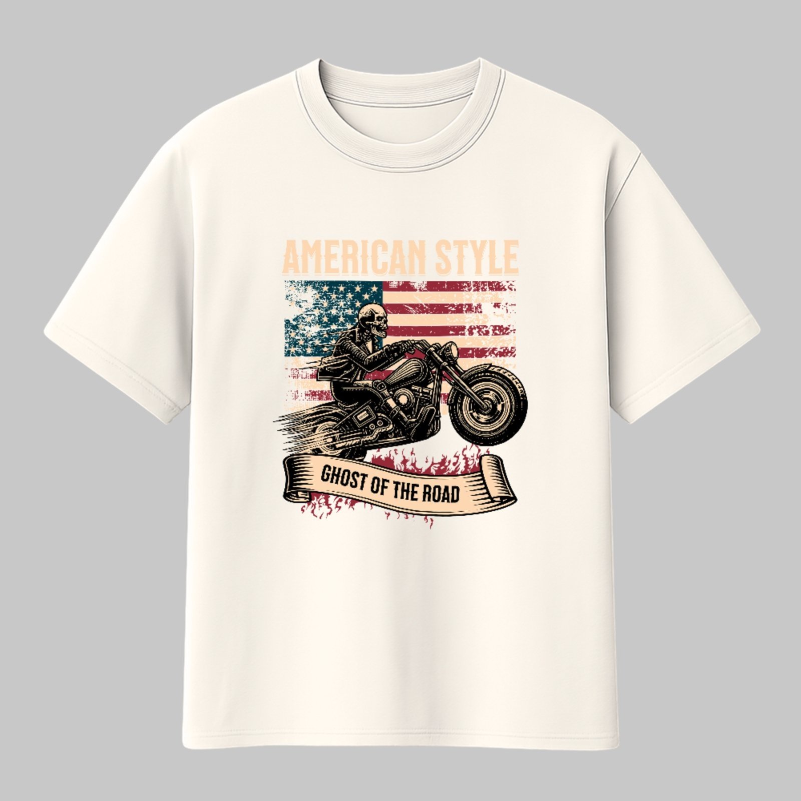 Camiseta Básica American Style Moto Vintage Unissex Off White