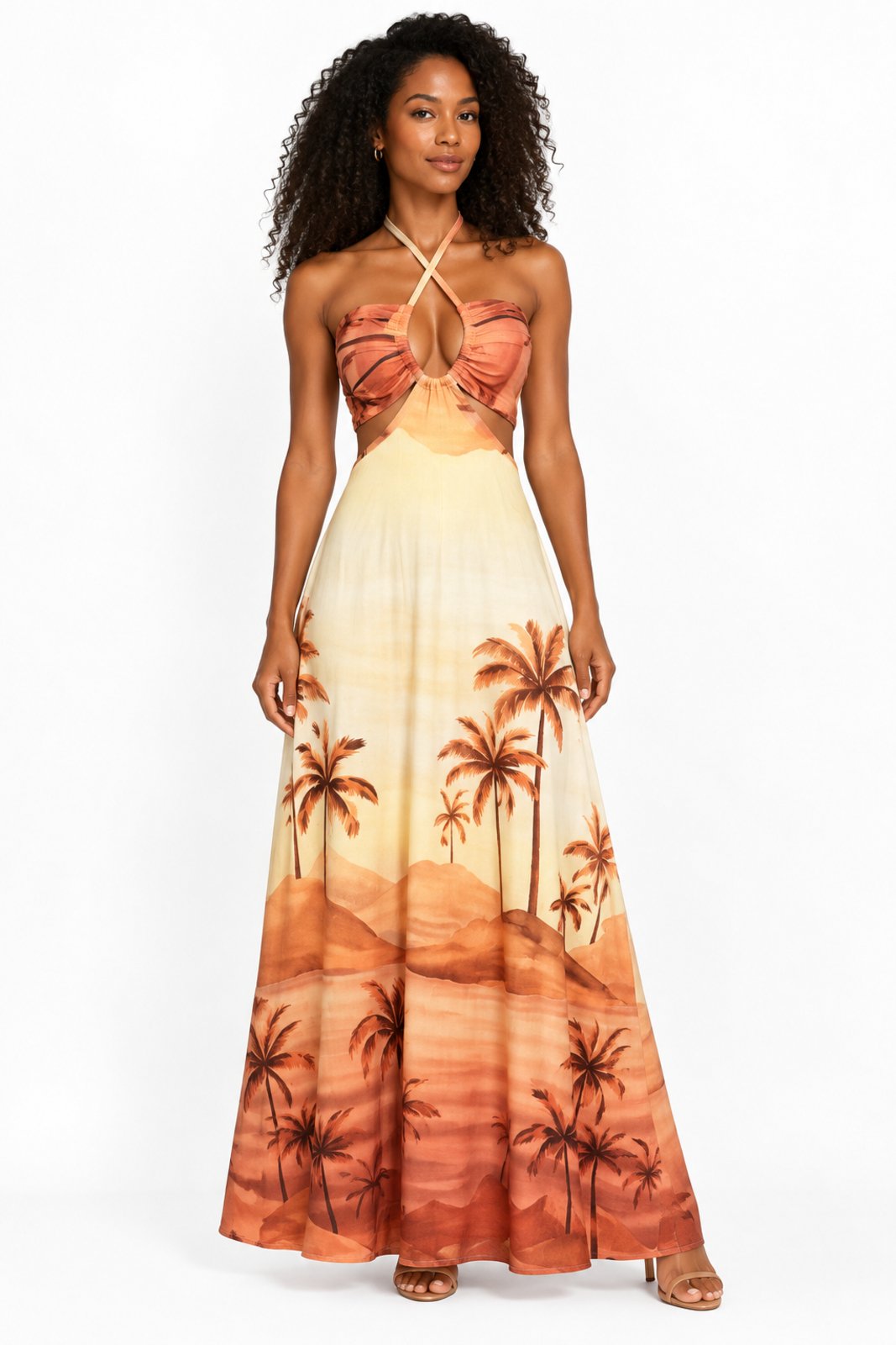 Vestido Longo Estampado Tropical D Bell Outlet Fashion Bronze
