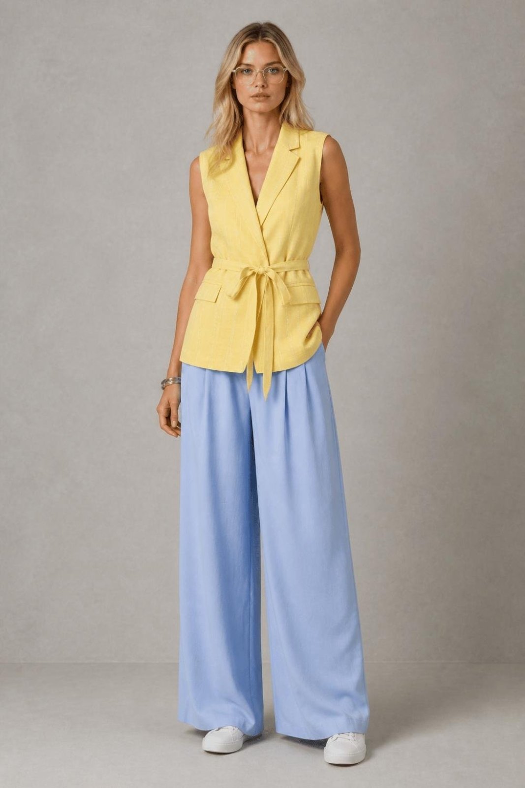 Colete com gola e fios de lurex Amarelo