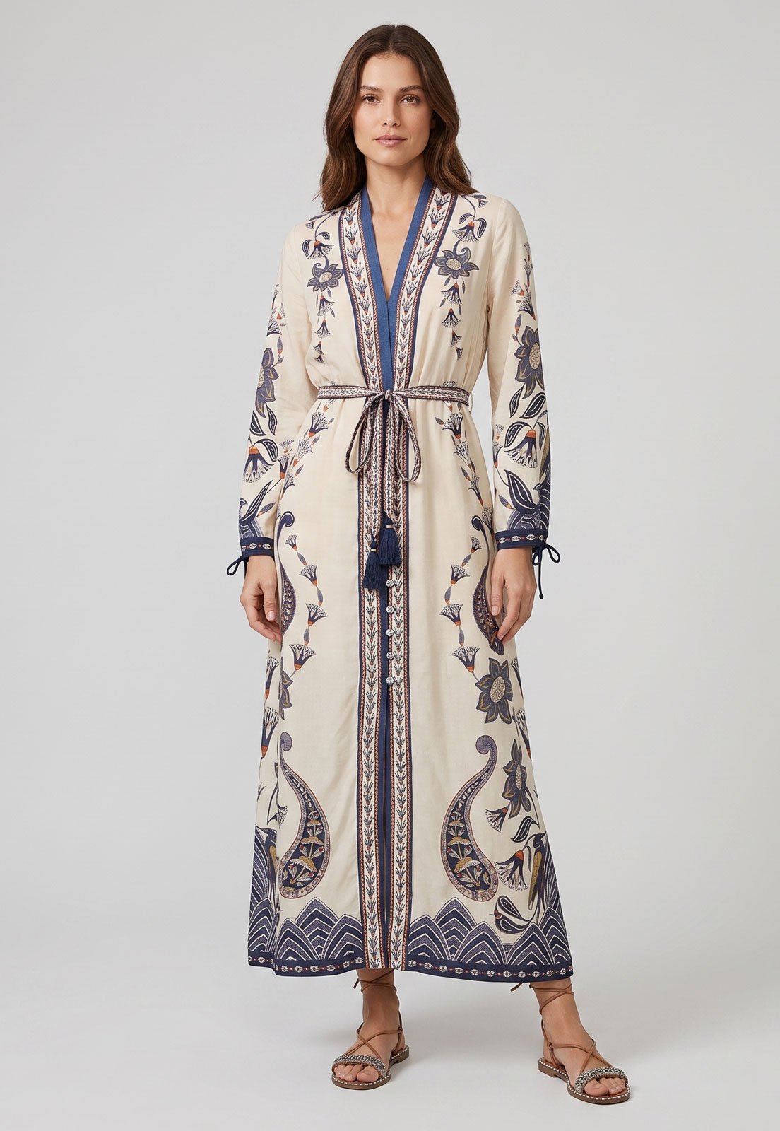 Vestido Feminino FARM Longo Estampado Bege