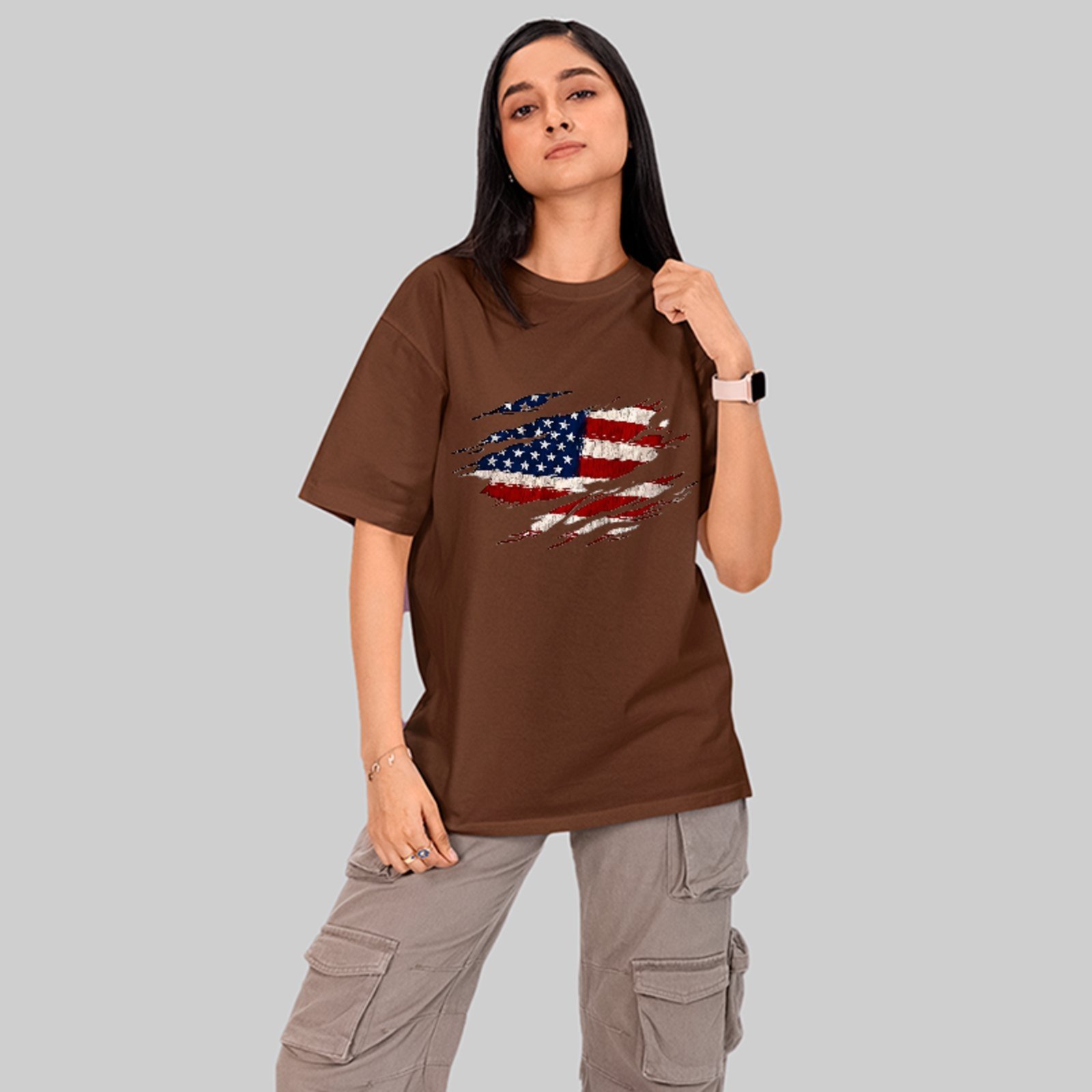 Camiseta Oversized Premium Bandeira Americana Street Unissex Marrom