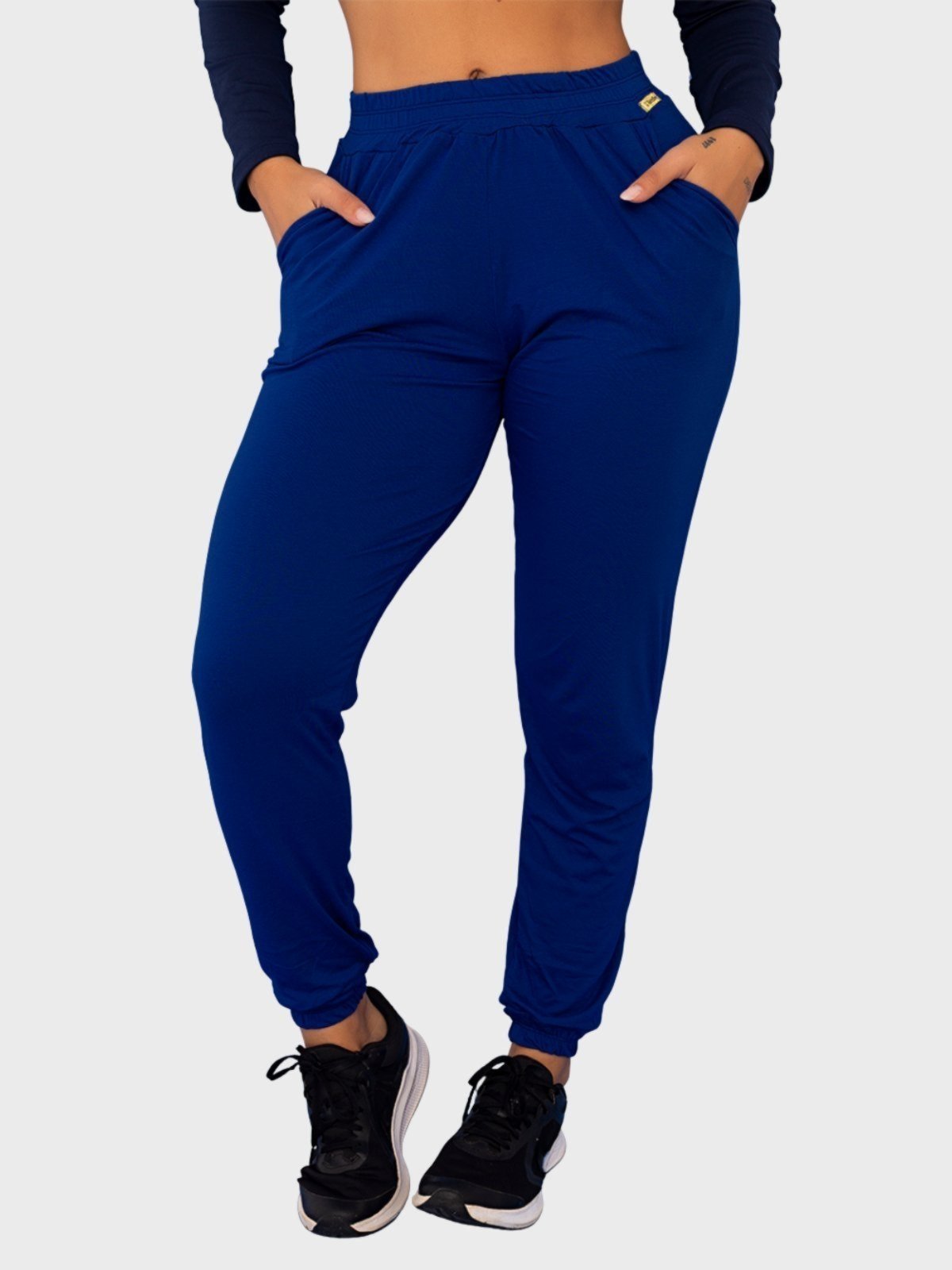 Calça Viscolycra Tarelles Jogger Punho Soltinha Bolso Azul Marinho