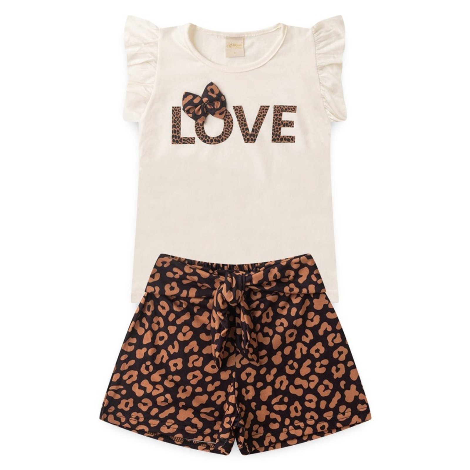 Infantil - Conjunto Curto Menina Blusa e Shorts Love Oncinha