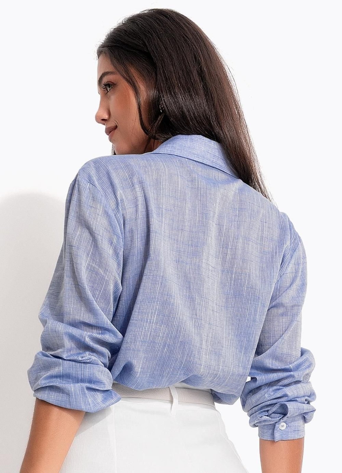 Vista 3 Camisa Em Viscose Voil Quintess azul Quintess azul