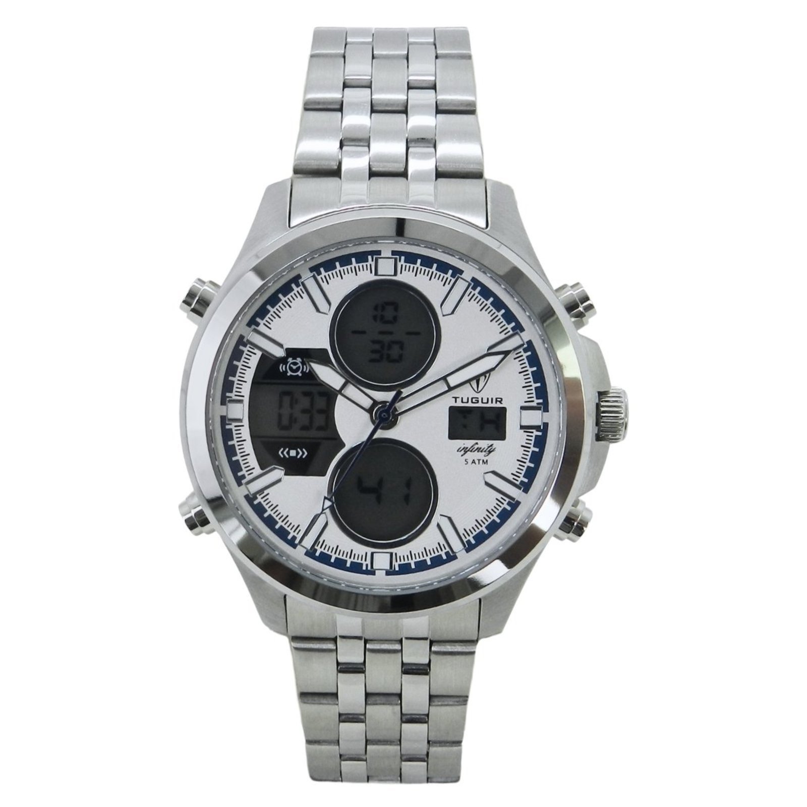 Relógio Masculino de Aço Tuguir AnaDigi Infinity GCS-1273 Prata e Branco e Azul