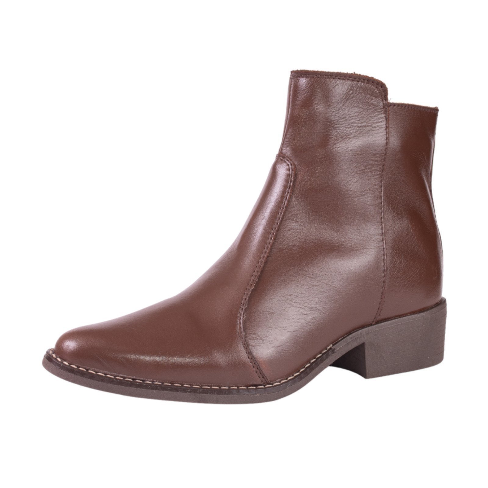 Bota Feminina Cano Baixo Bico Fino Couro Chocolate Tellini Store