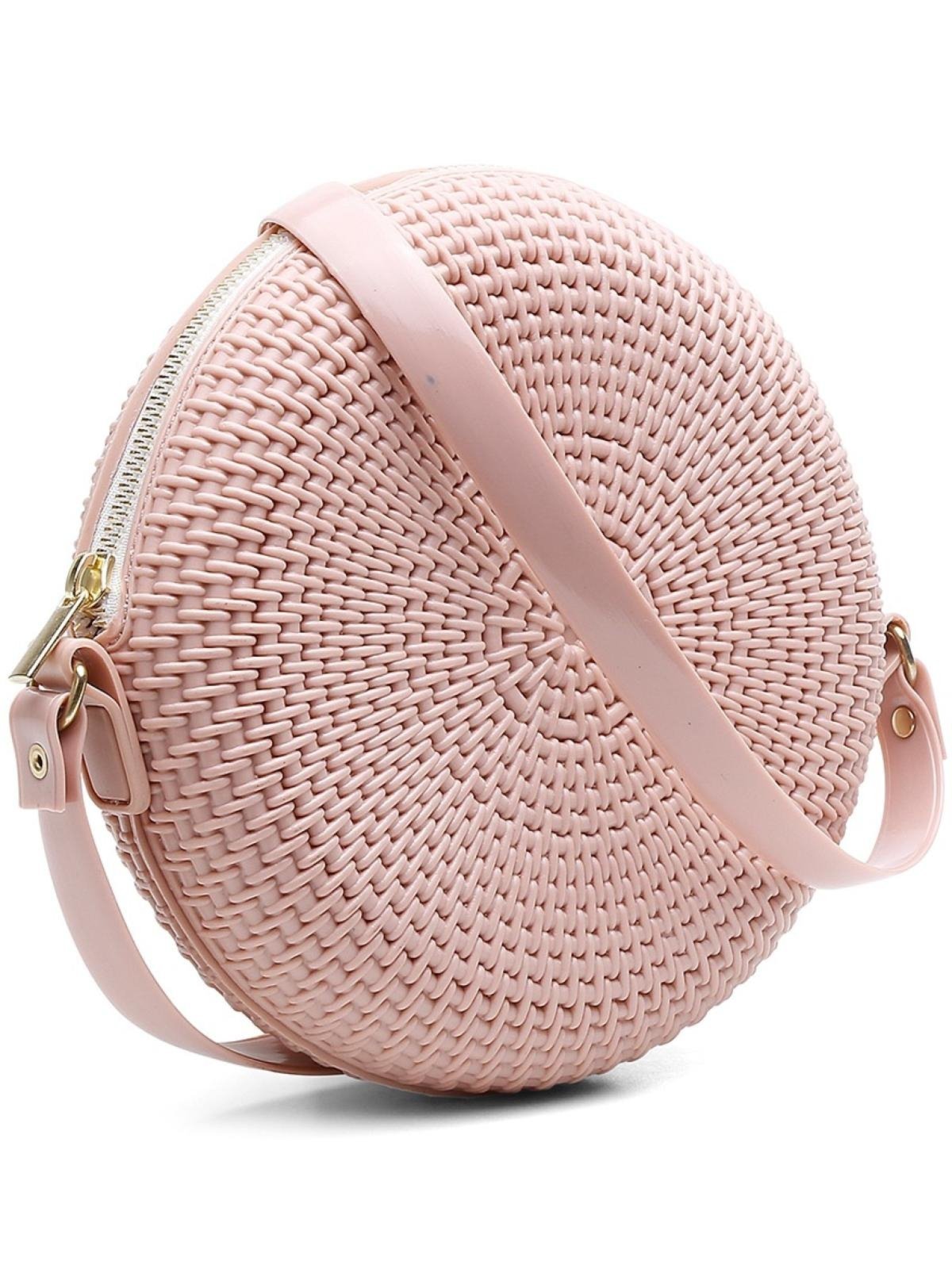 Bolsa Transversal Feminina Redonda Casual Pvc Nude