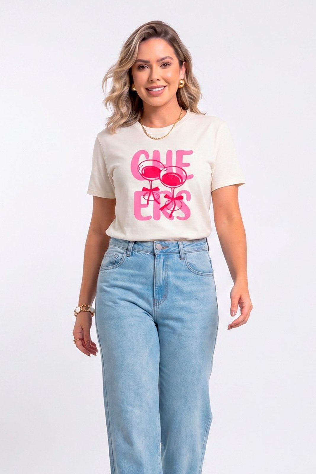 Camiseta Feminina Cianitas Off Estampa Cheers