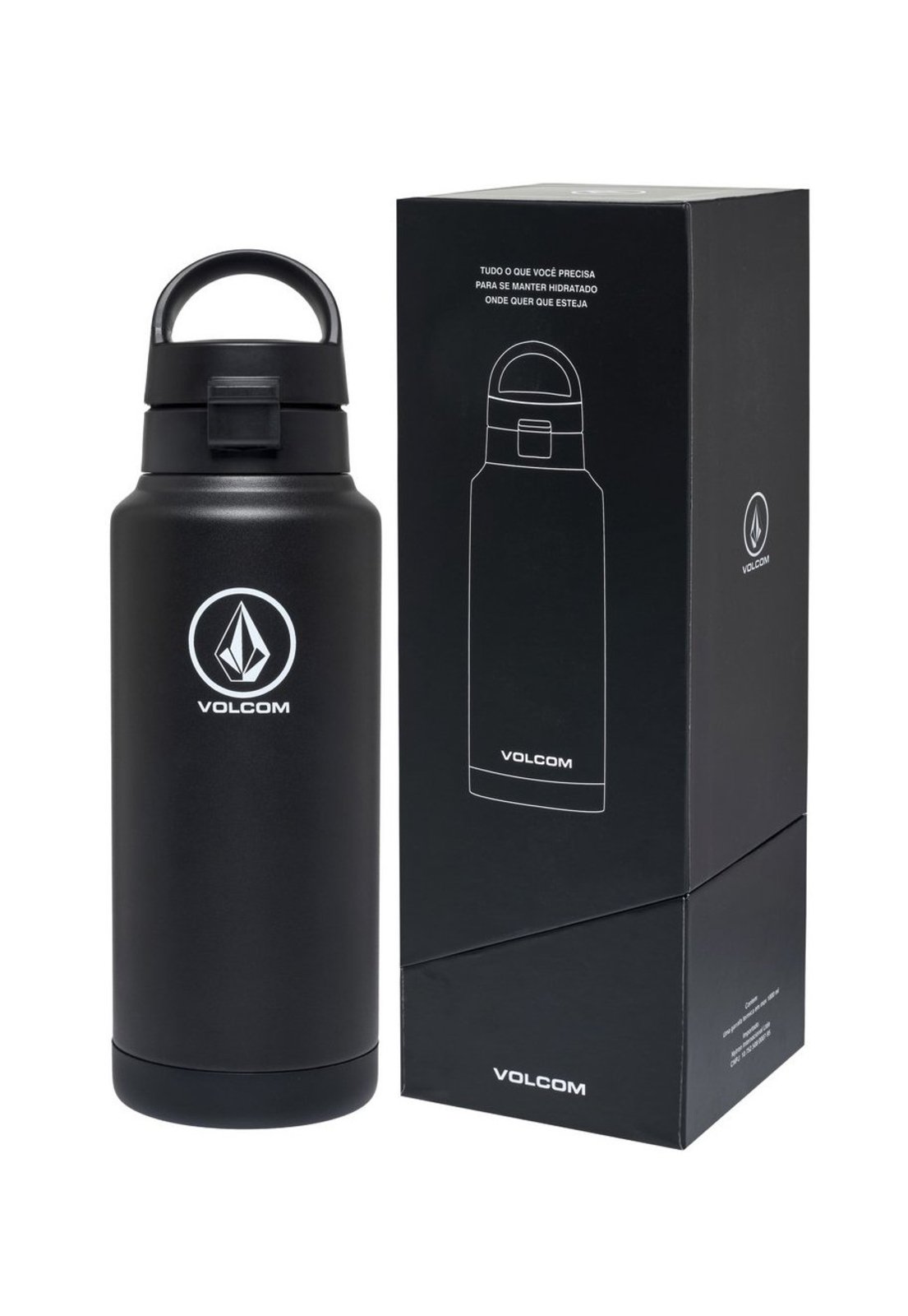 Garrafa Térmica 1L Resistente Preta Escolar Esportiva Volcom