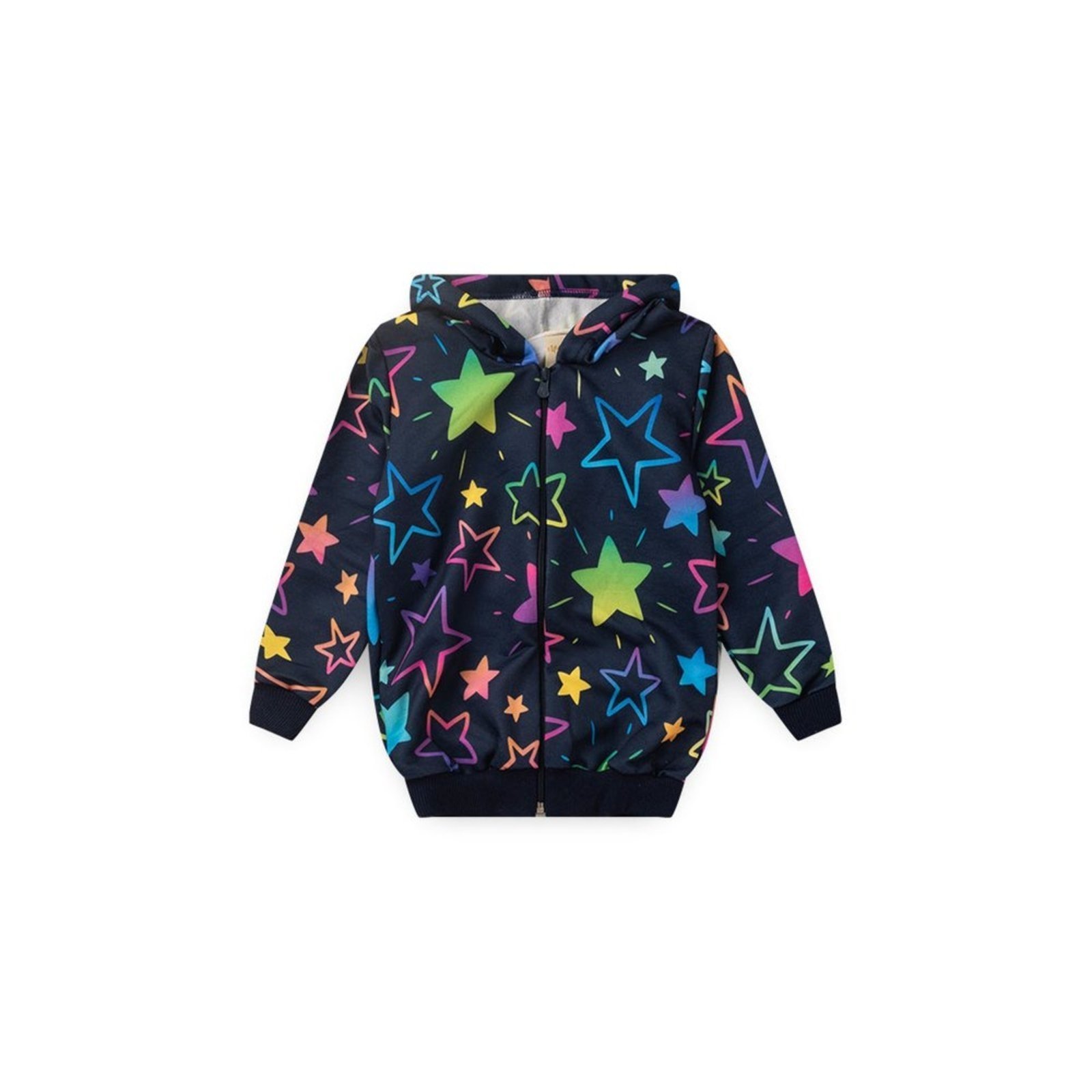 Infantil - Jaqueta Inverno Menina Marinho Com Capuz em Moletom Estrelas