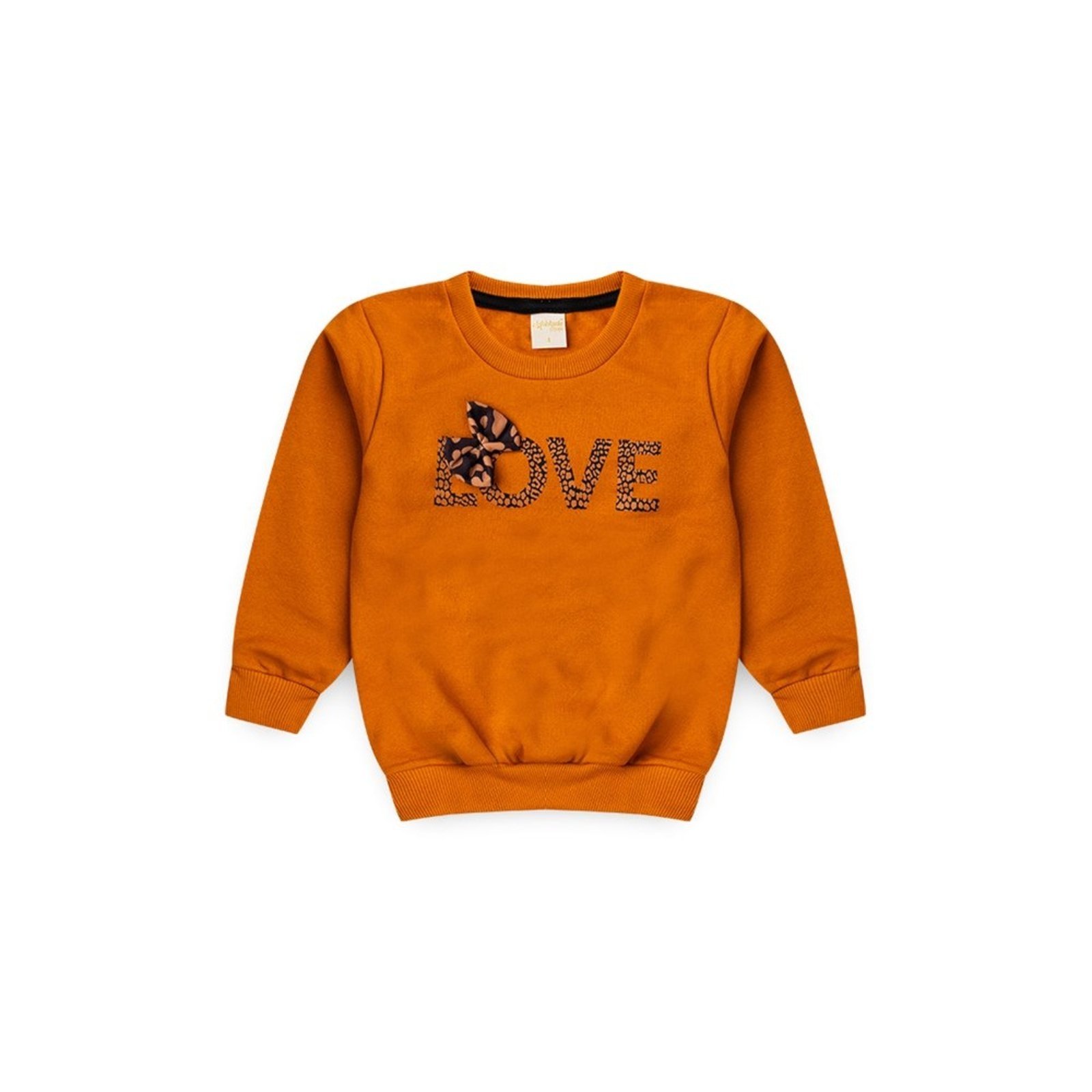 Vista 2 Infantil - Blusão Inverno Menina Canela em Moletom Love Oncinha com Laço Molekada marrom Molekada marrom