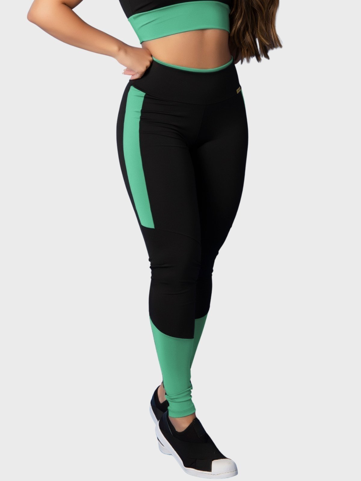 Calça Legging Fitness Tarelles Cintura Alta Preto e Verde Menta