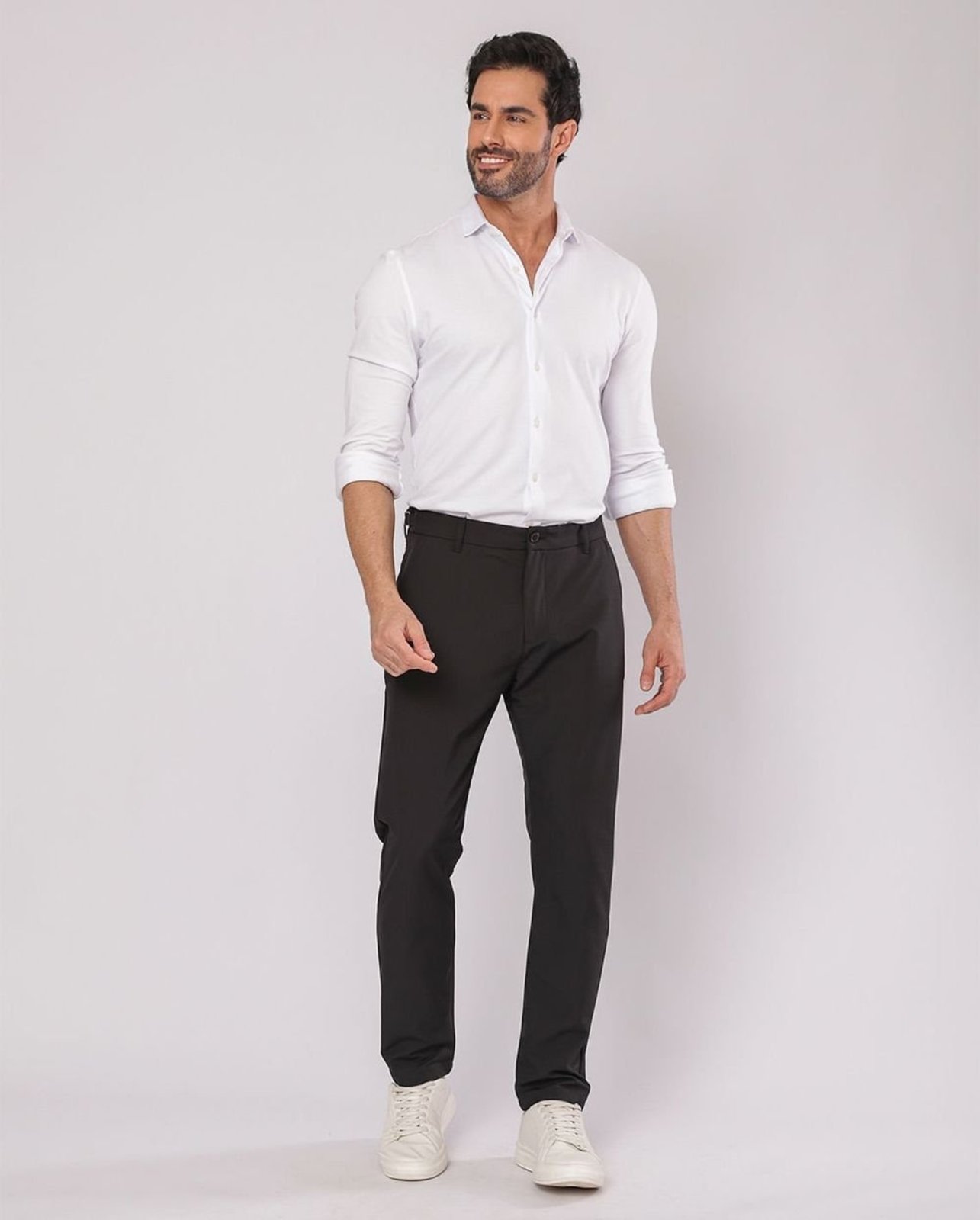 Calça Alfaiataria Masculina Microfibra Regulador de Fivela 11040 Preto Consciência