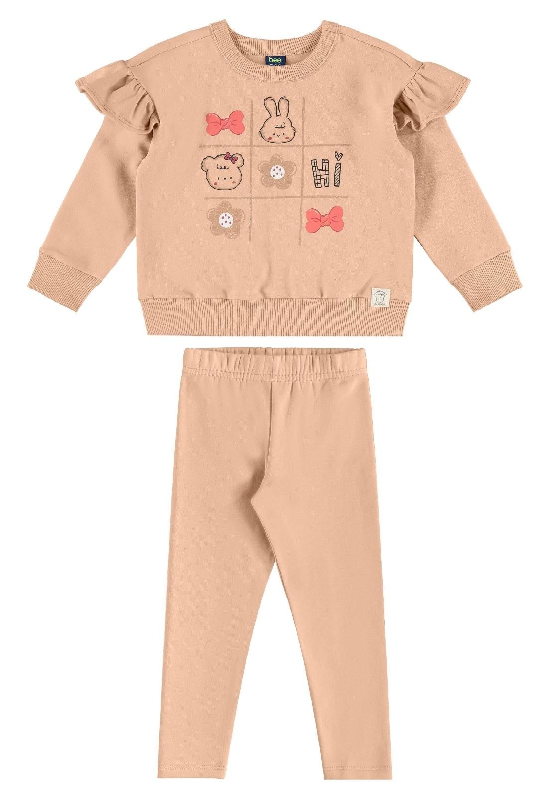 Infantil - Conjunto Blusão e Legging Bee Loop Marrom