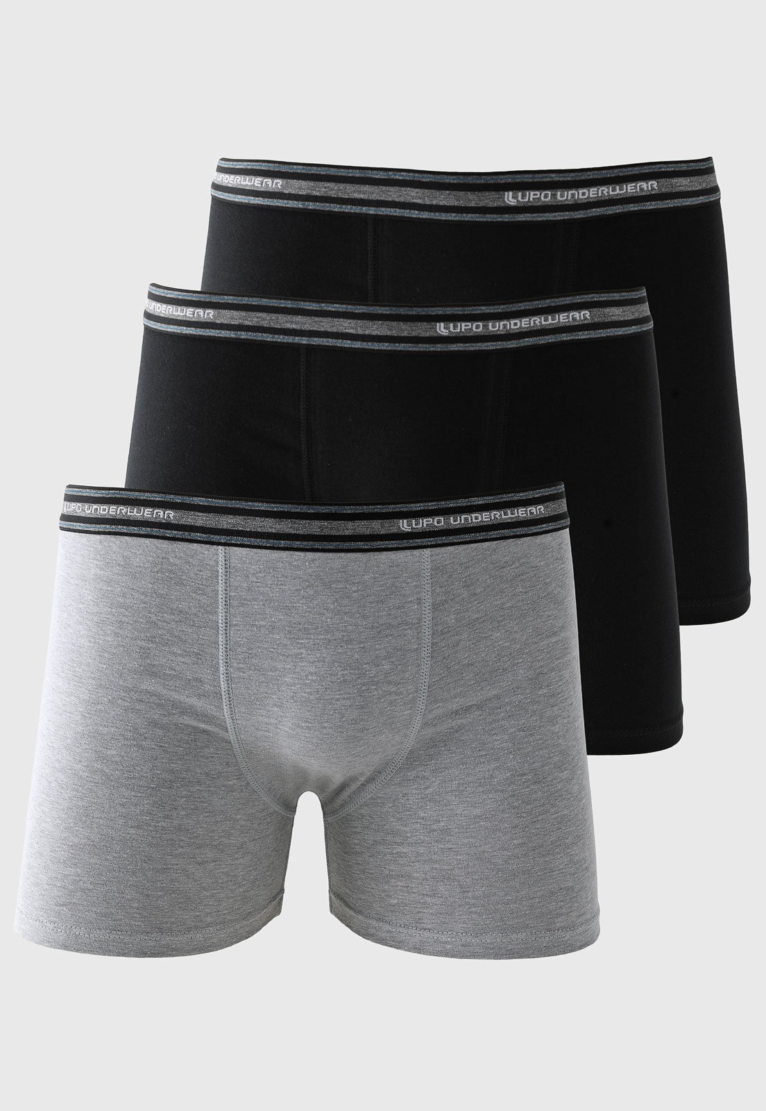 Kit 3pçs Cueca Lupo Boxer Logo Cinza