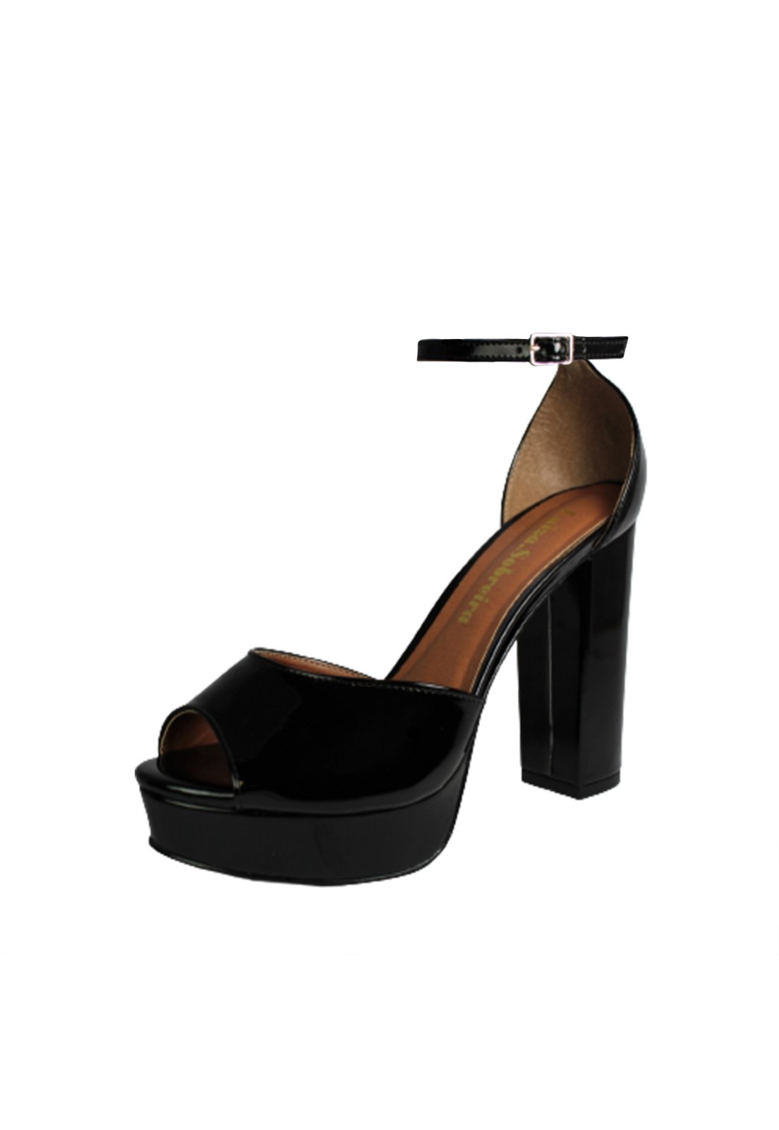 Meia Pata Salto Alto Grosso Luiza Sobreira Verniz Preto Mod. 4062
