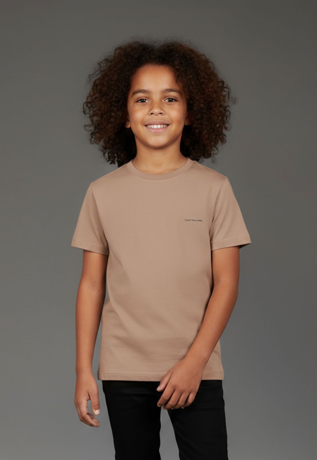 Infantil - Camiseta Calvin Klein Gola Redonda Bege