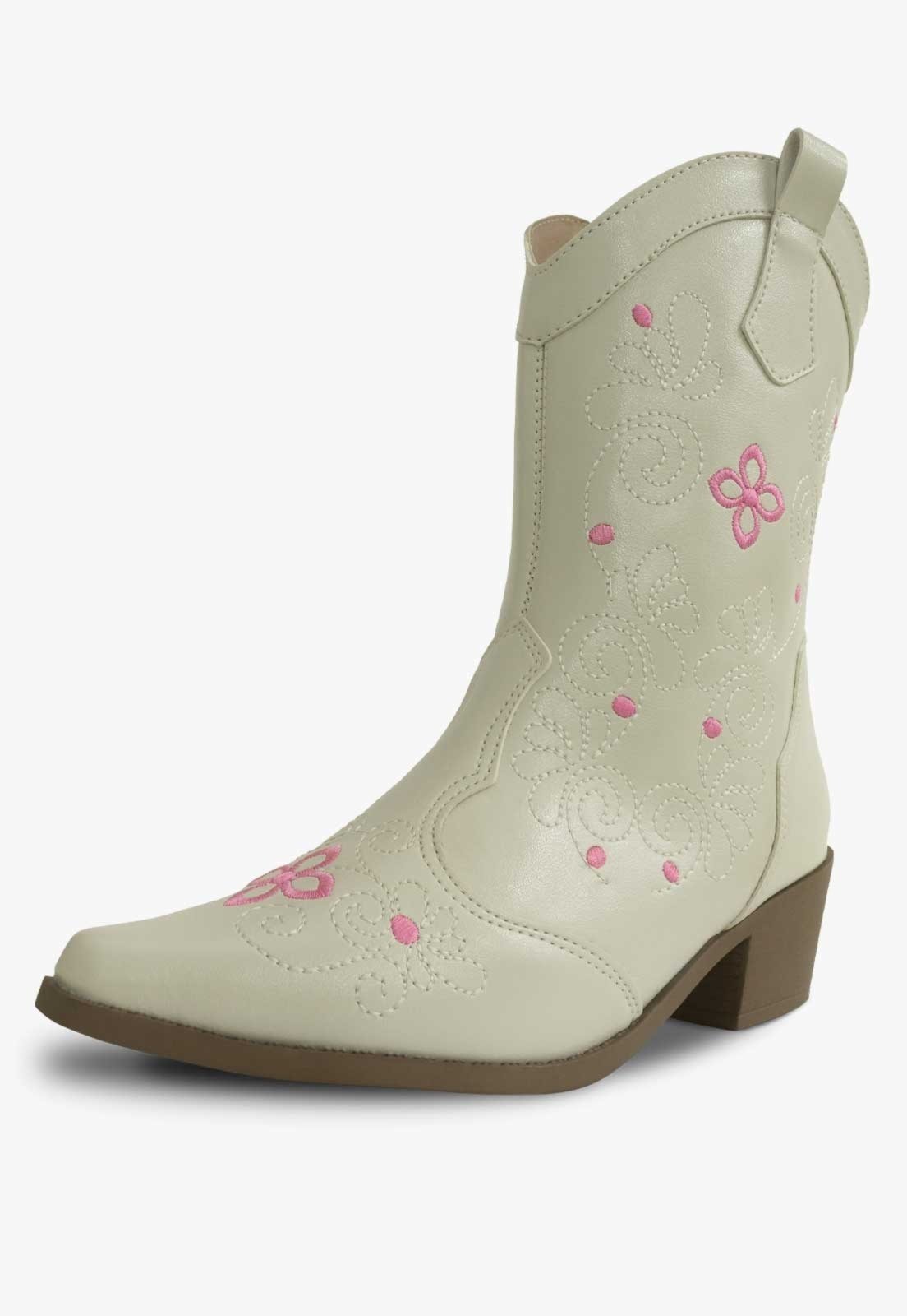 Infantil - Bota Texana Pópidi Menina Boiadeira Bordada Off White