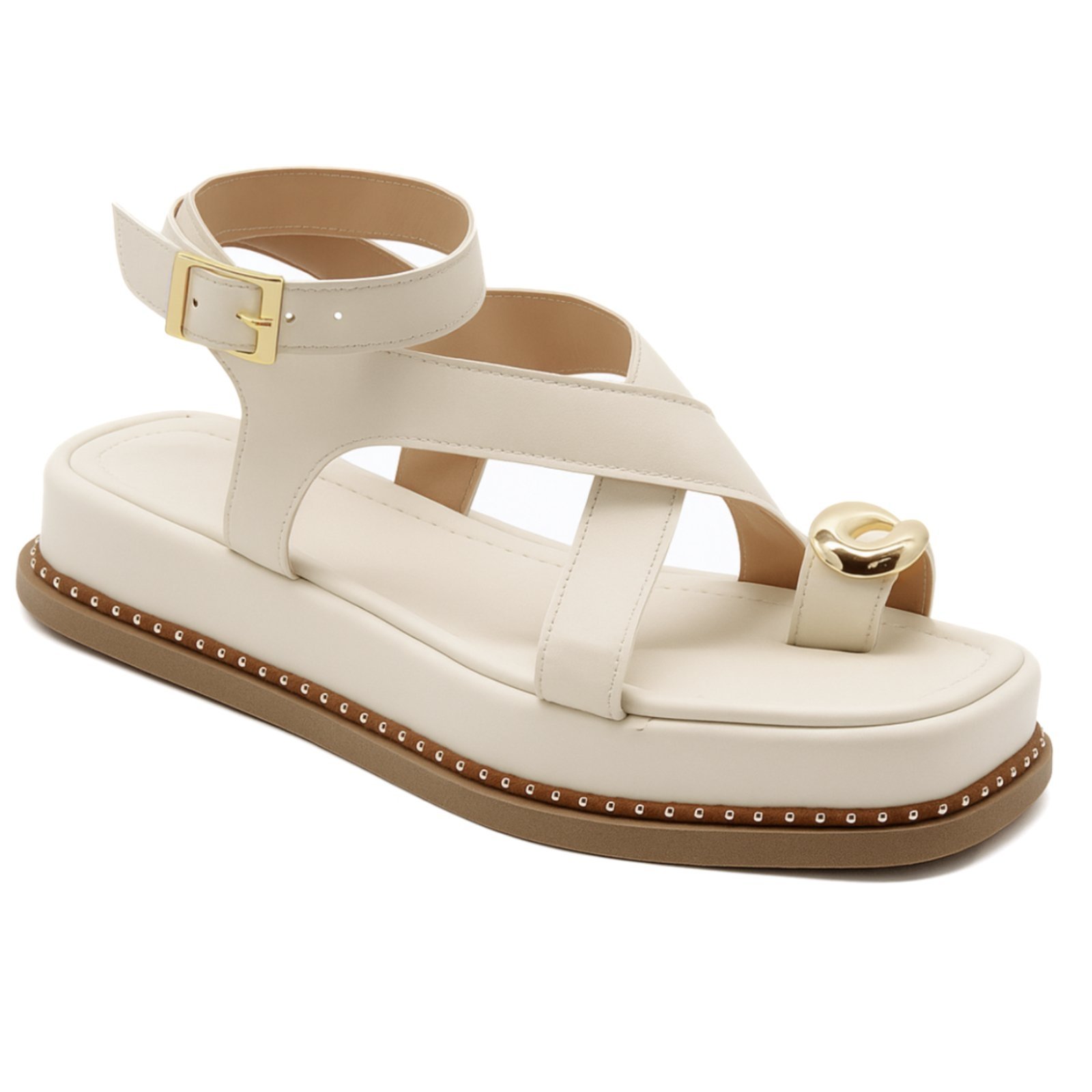 Sandália Flatform Anel de Dedo Off White Feminina 23403
