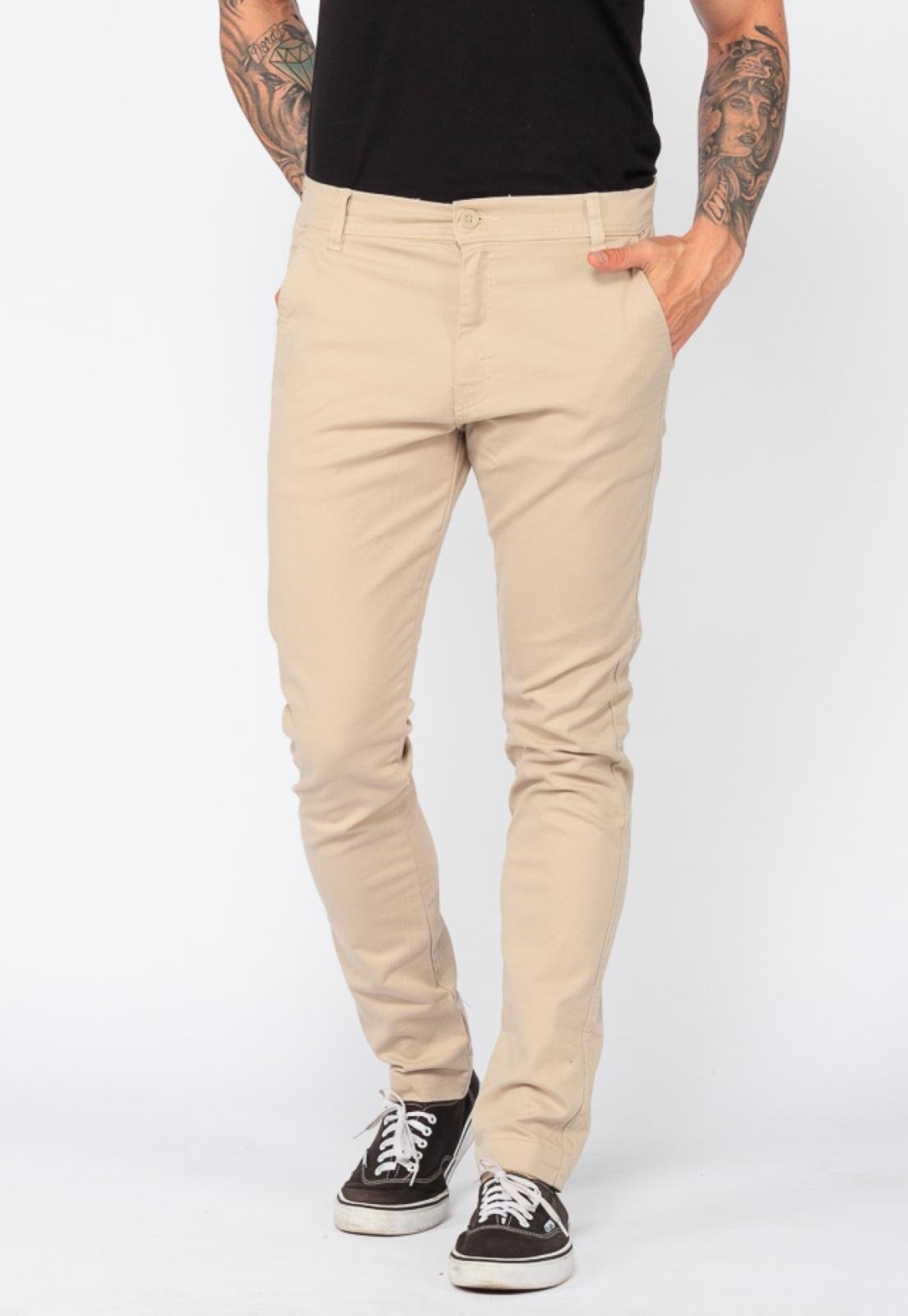 Calça Sarja Conforto Macaw Slim Fit Beau Bege