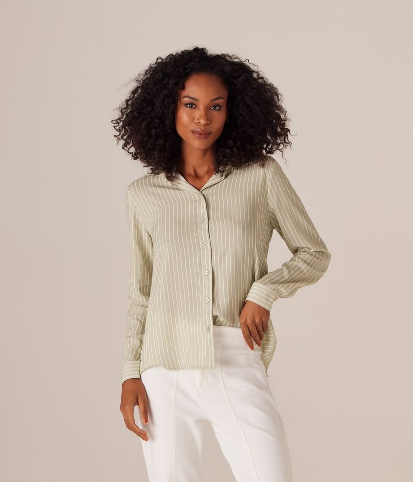Camisa Listrada Manga Longa Feminina Verde