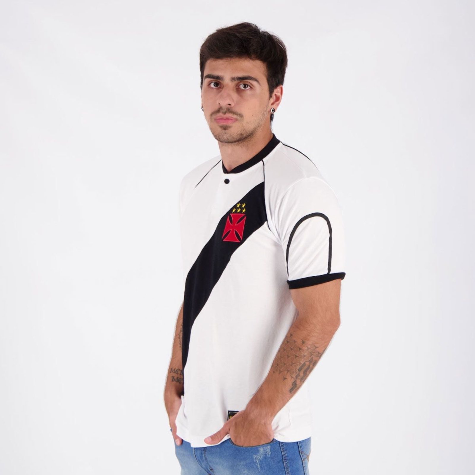 Vista 3 Camisa Vasco da Gama Libertadores 1998 Retrômania branco Retrômania branco