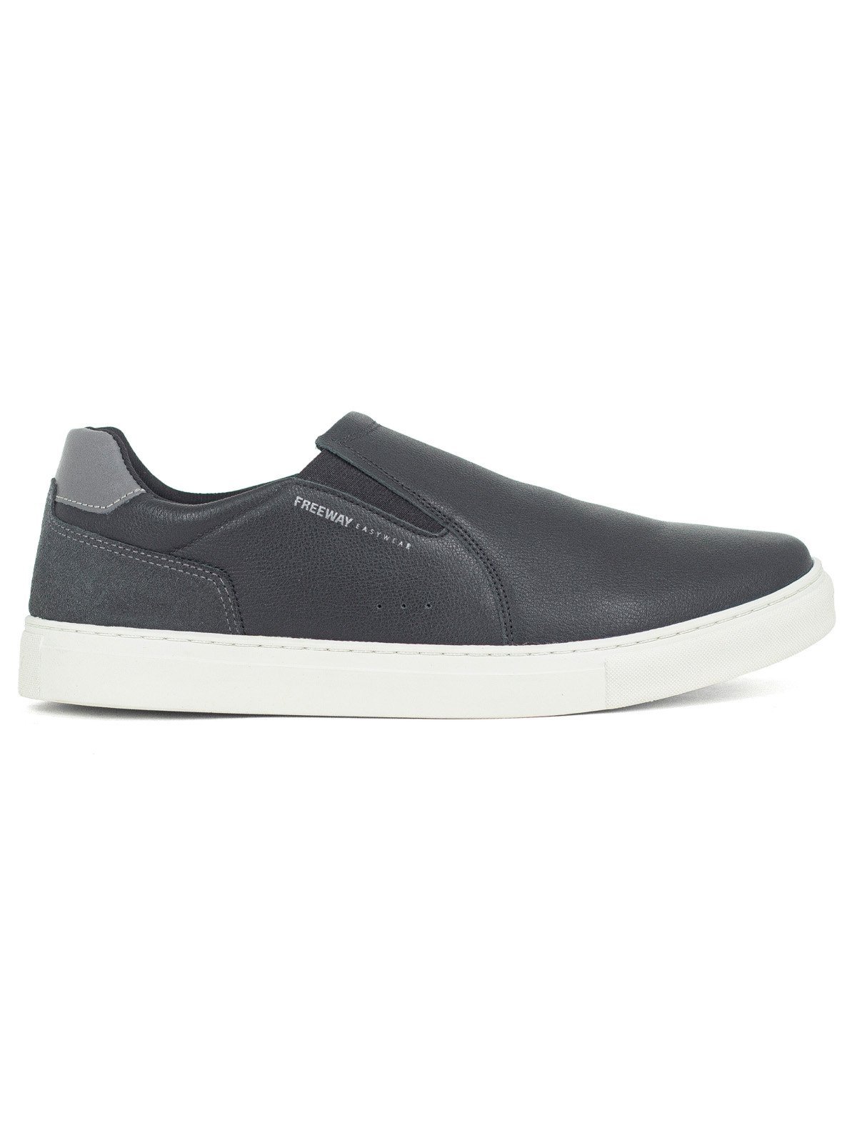 Tênis Masculino Slip On Freeway Casual Box05 Couro Calce Fácil Elástico Preto Night Angel