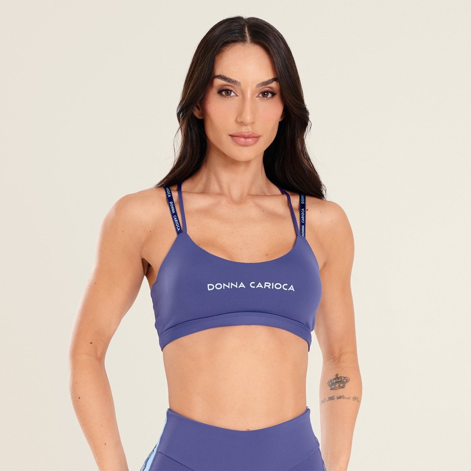Top Force Azul Dusk Poliamida Com Bojo e Estampa Emborrachada Donna Carioca