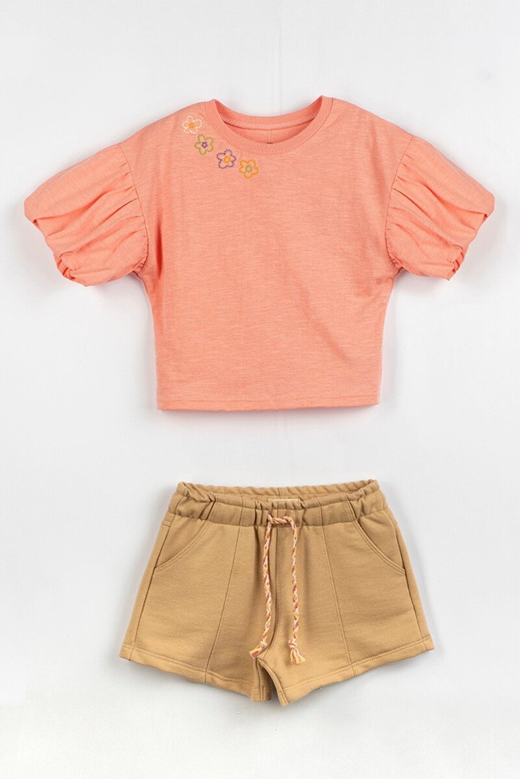 Infantil – Conjunto Bugbee Menina Flower em Meia Malha Rosa Claro