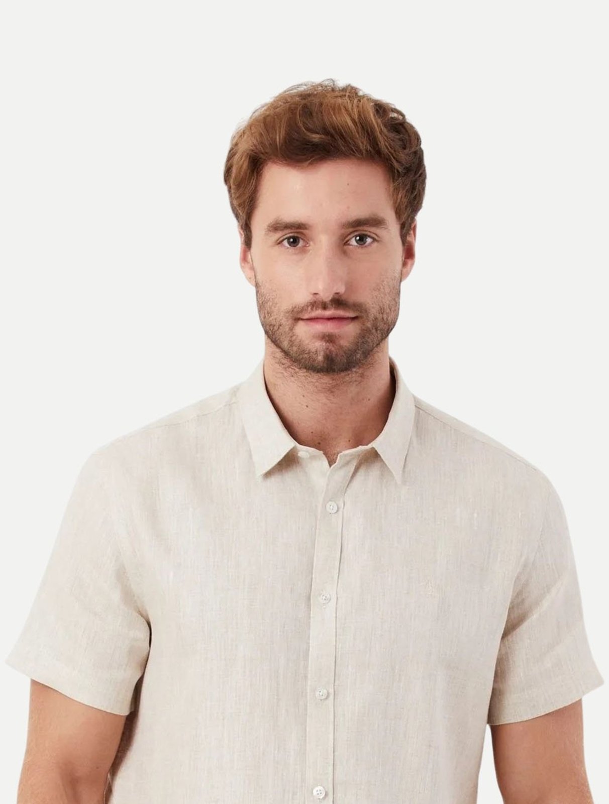 Camisa Original Penguin Masculina Regular Linho Manga Curta Areia