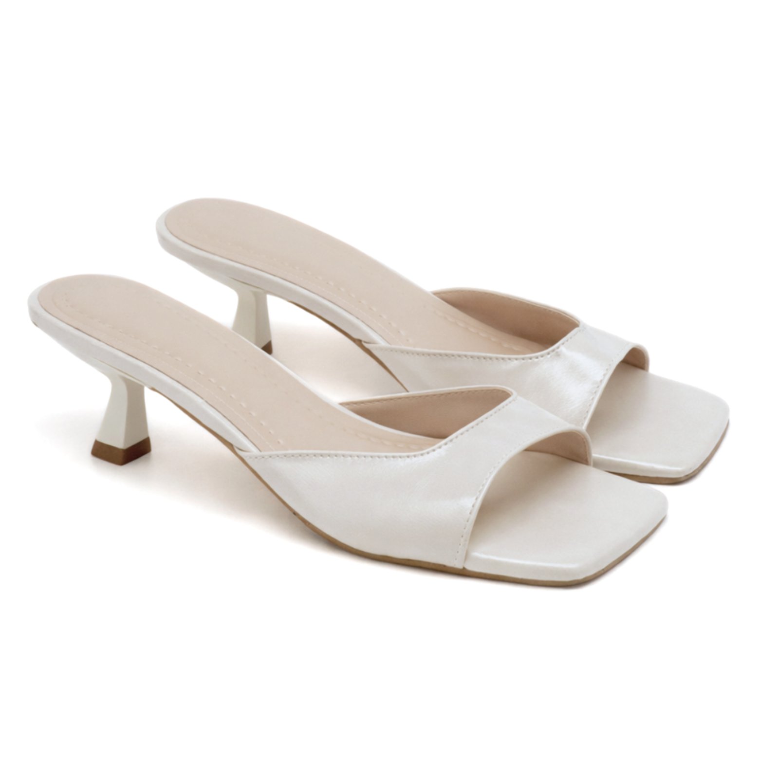 Tamanco Feminino Dedo Salto Kitten Heels 5414 Napa Off White Flor Da Pele