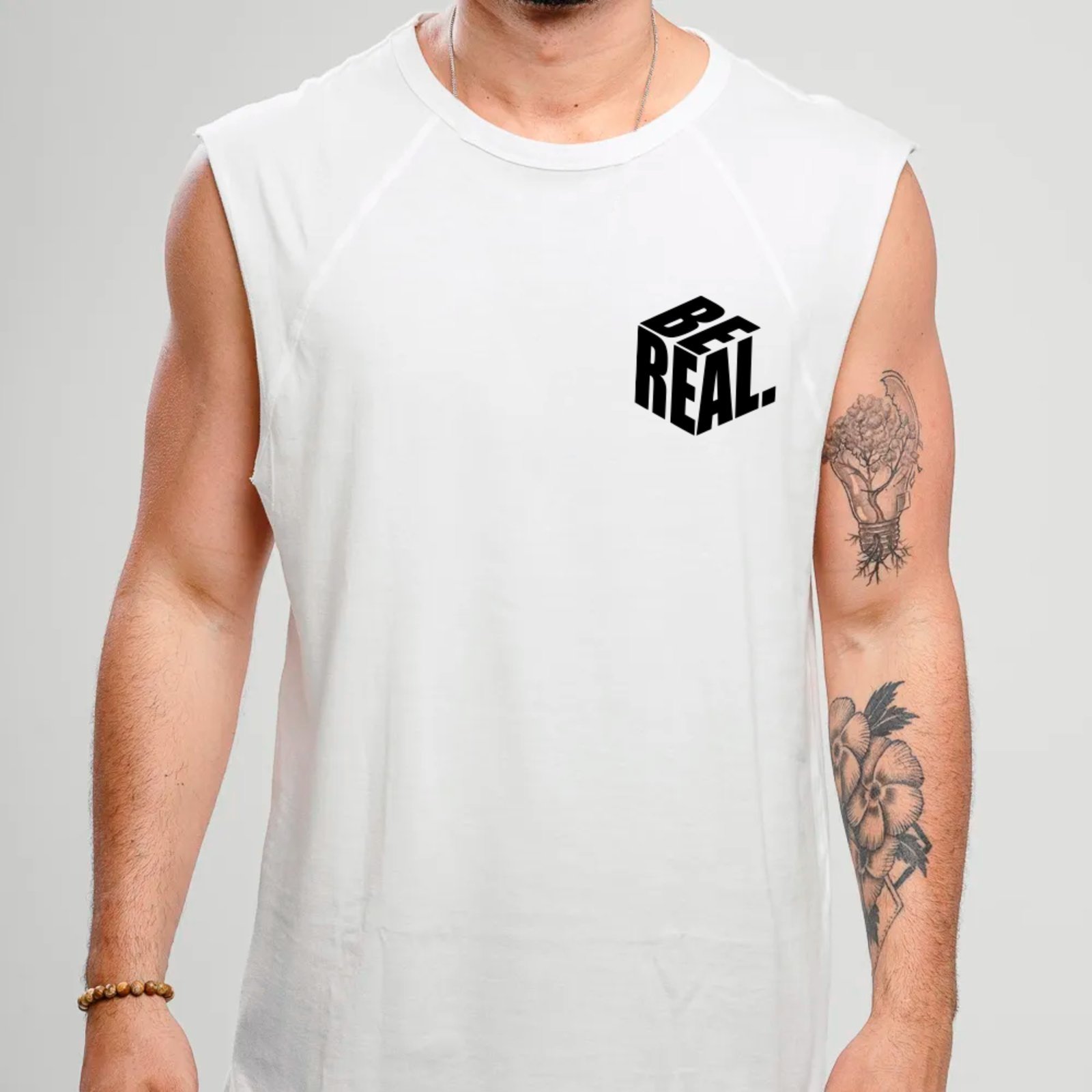 Vista 3 Camiseta Regata Machão Ousy Frase Motivacional Be Real Oversized Masculina preto ousy preto