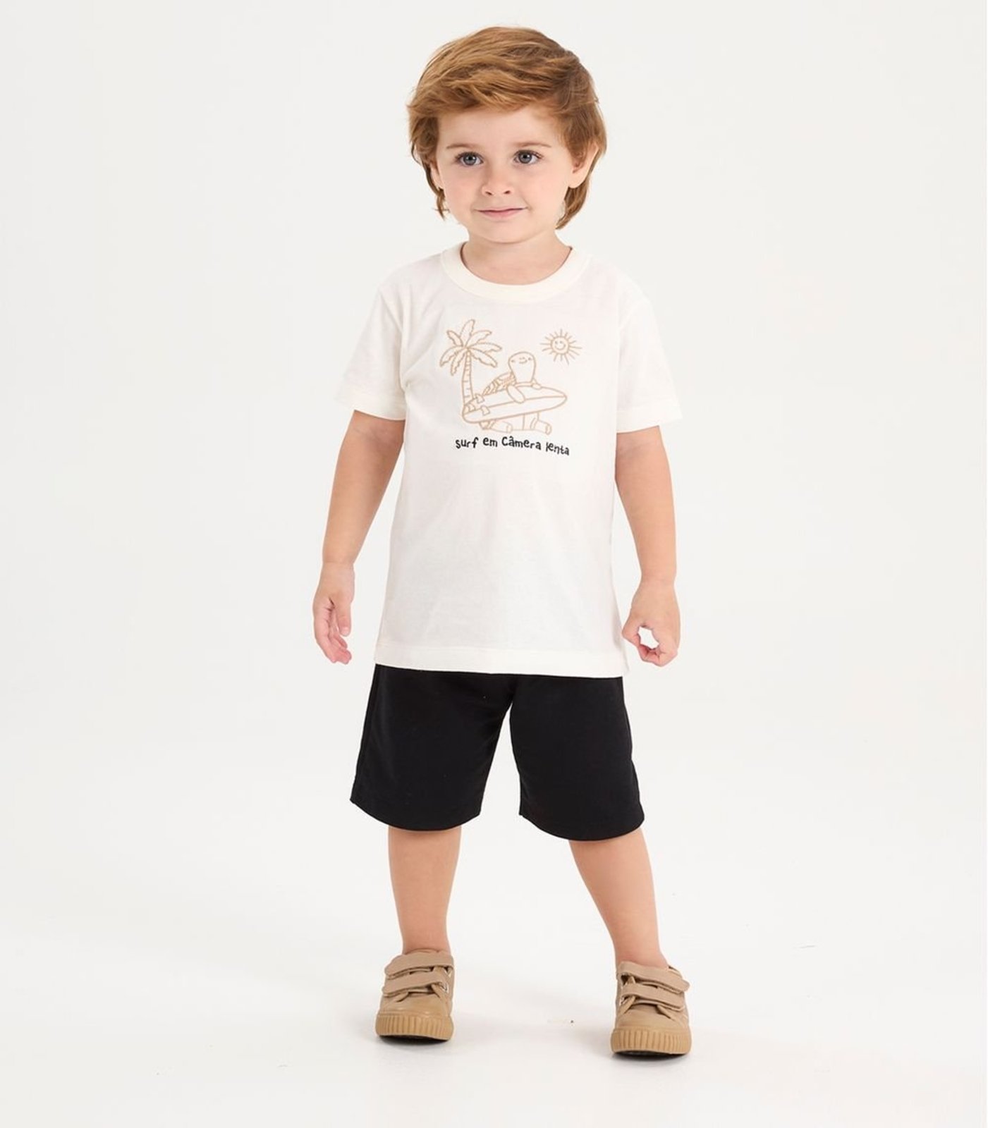Infantil - Camiseta Verão Menino Com Bordado Rovi Bege