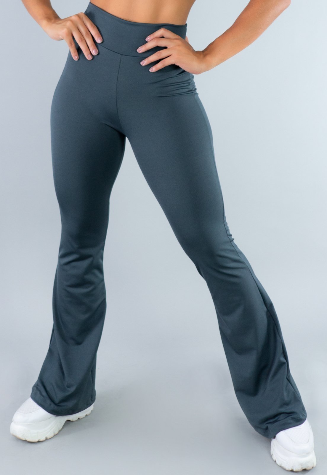 Calça MVB Modas Feminina Flare Pantalona Suplex Cinza
