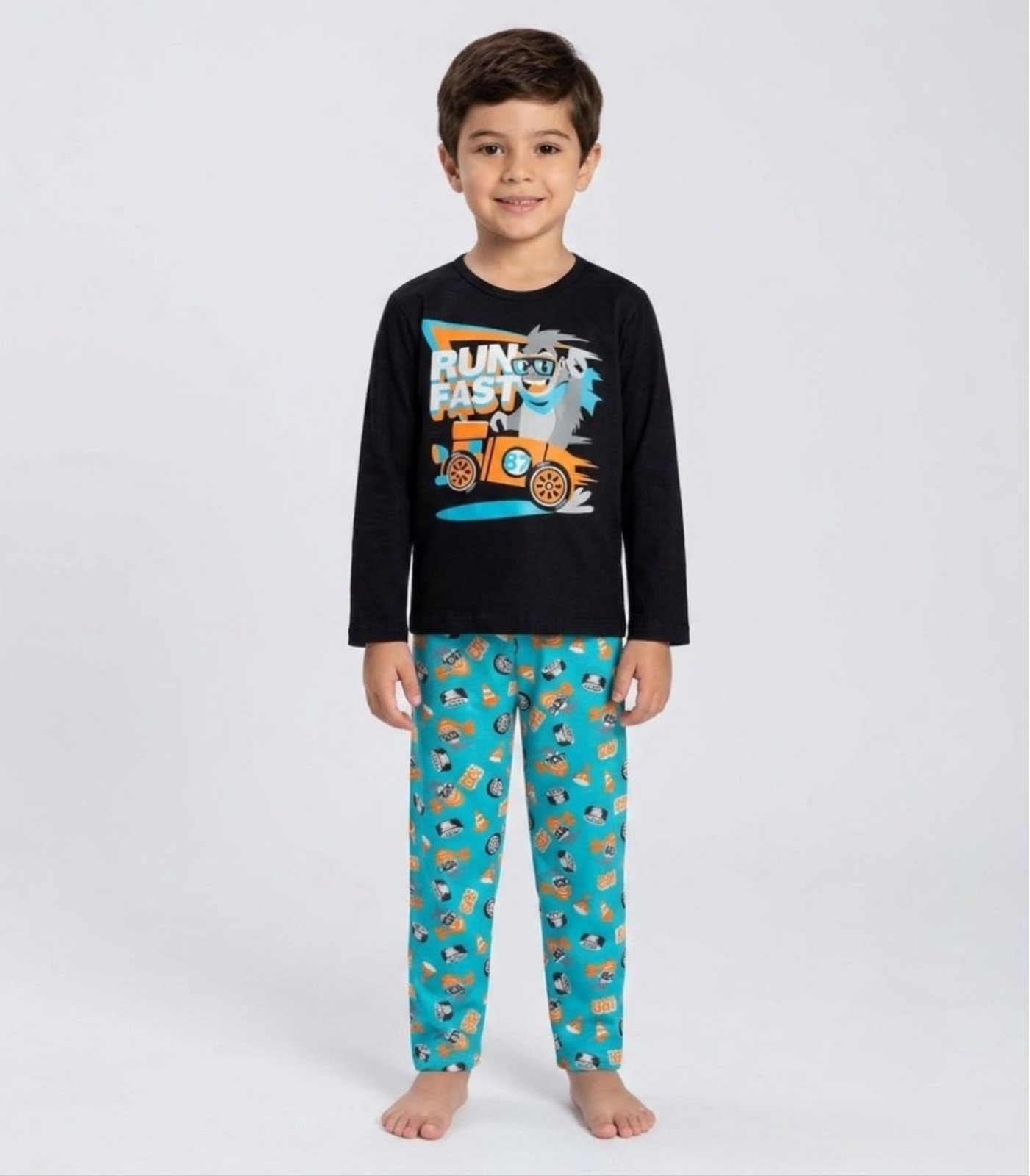 Pijama Menino Manga Longa Meia Malha Kappes Preto
