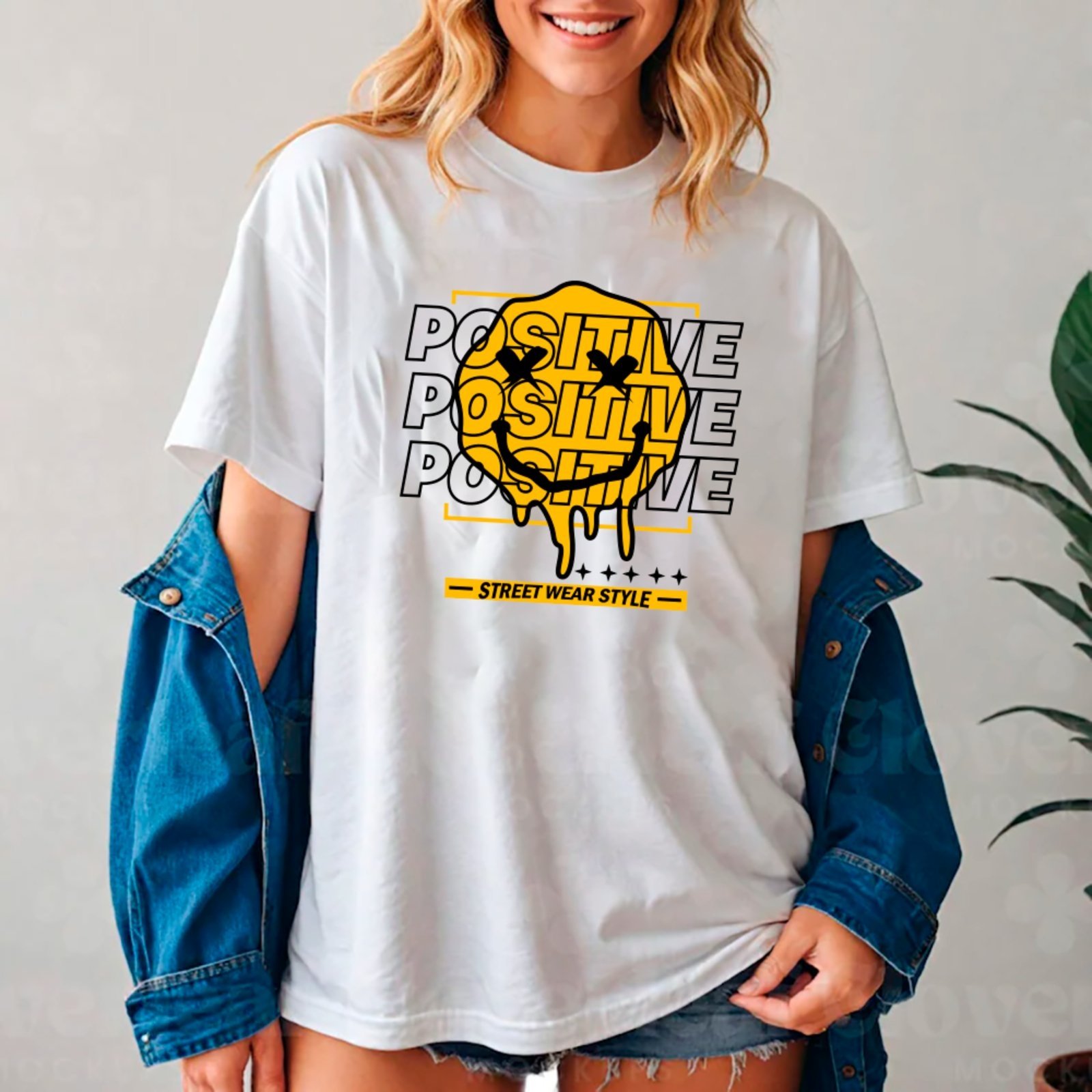 Camiseta Ousy Smiley Positiva Oversized Unissex Branco