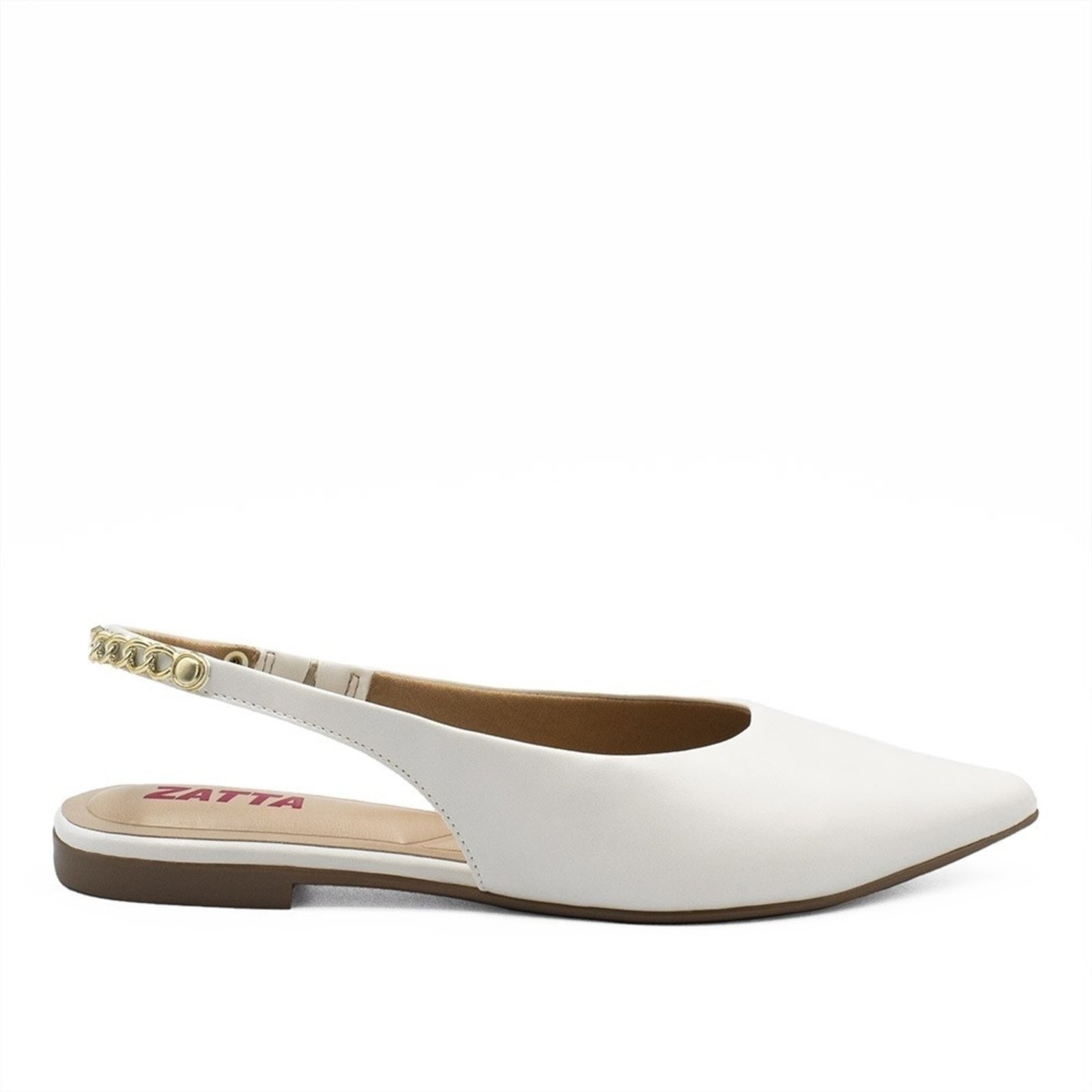 Sapatilha Zatta Slingback Bico Fino Corrente Atrás Dalila Off White