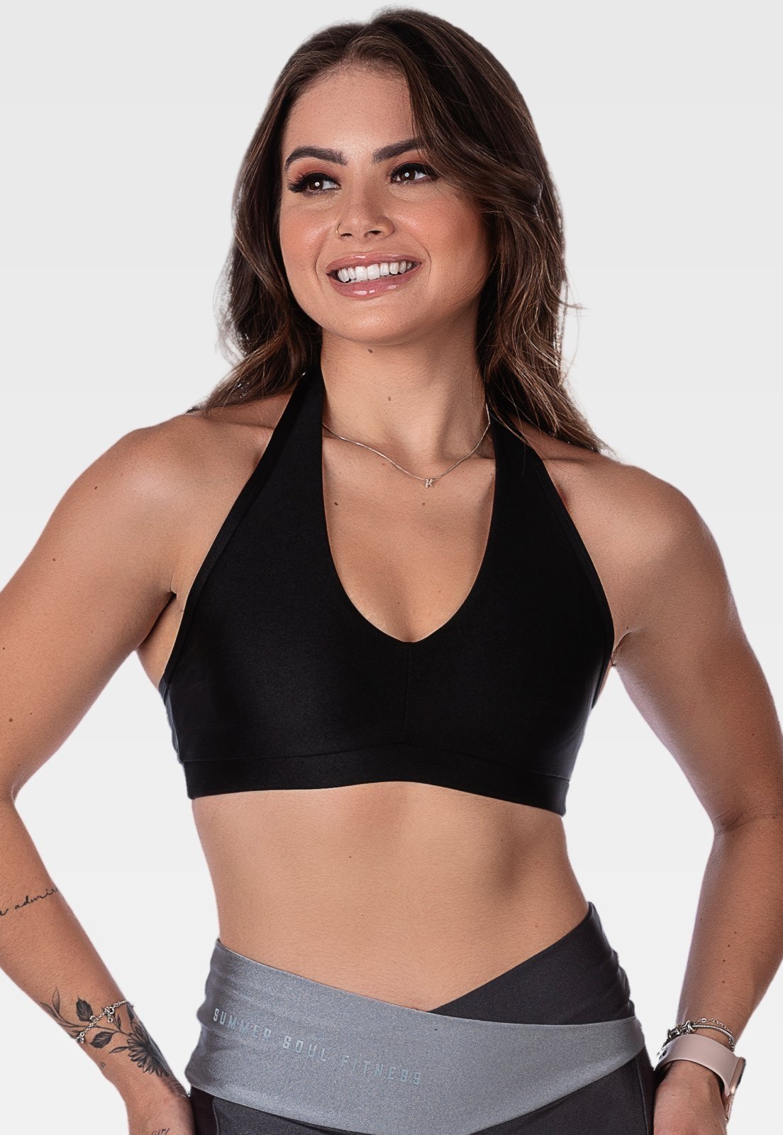 Top Fitness Frente Única com Decote Estiloso e Bojo RemovÍvel Summer Soul Preto
