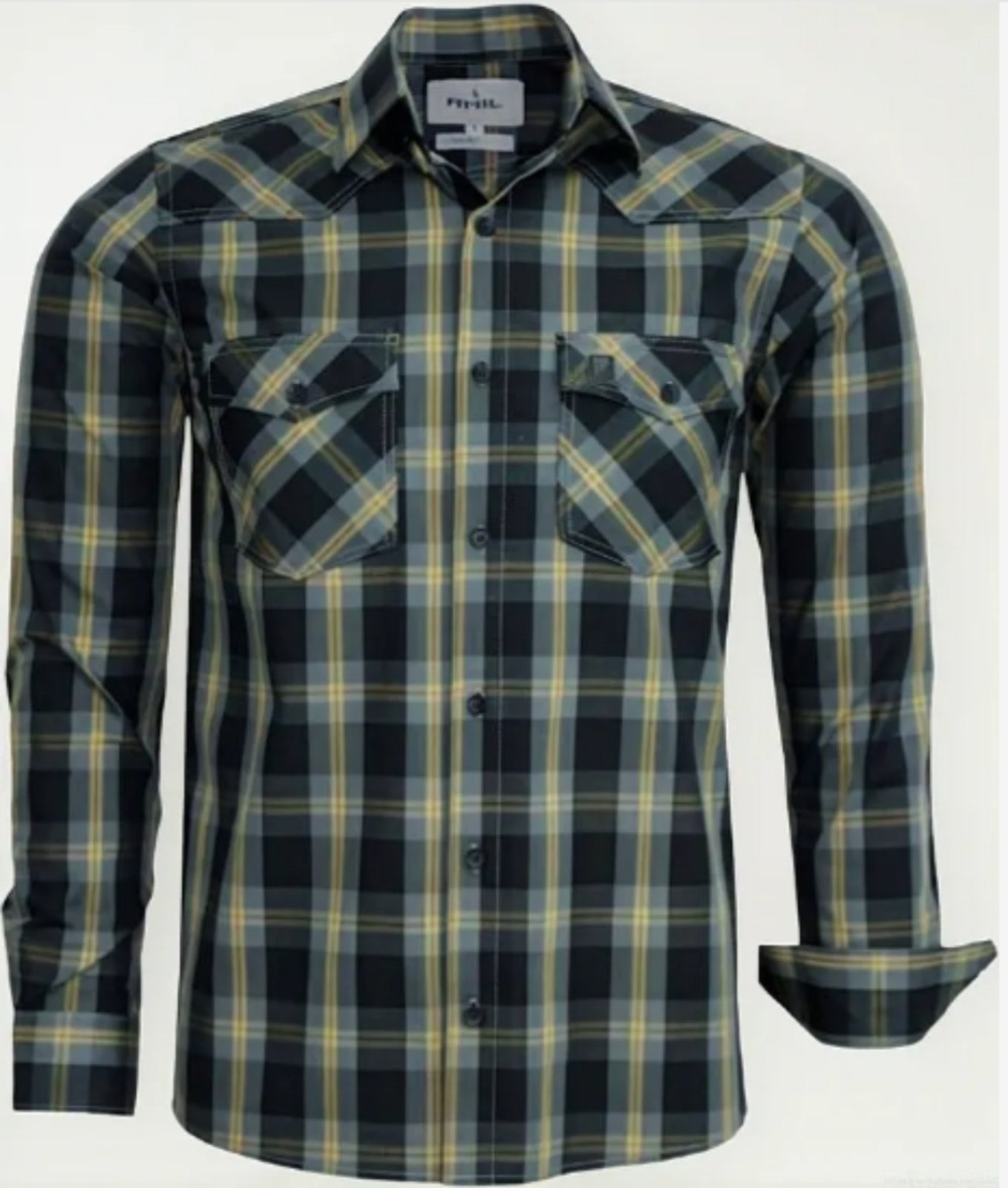 Camisa Casual Xadrez Amil Nori 2 Bolsos Comfort Algodão Manga Longa Luxo Cor01