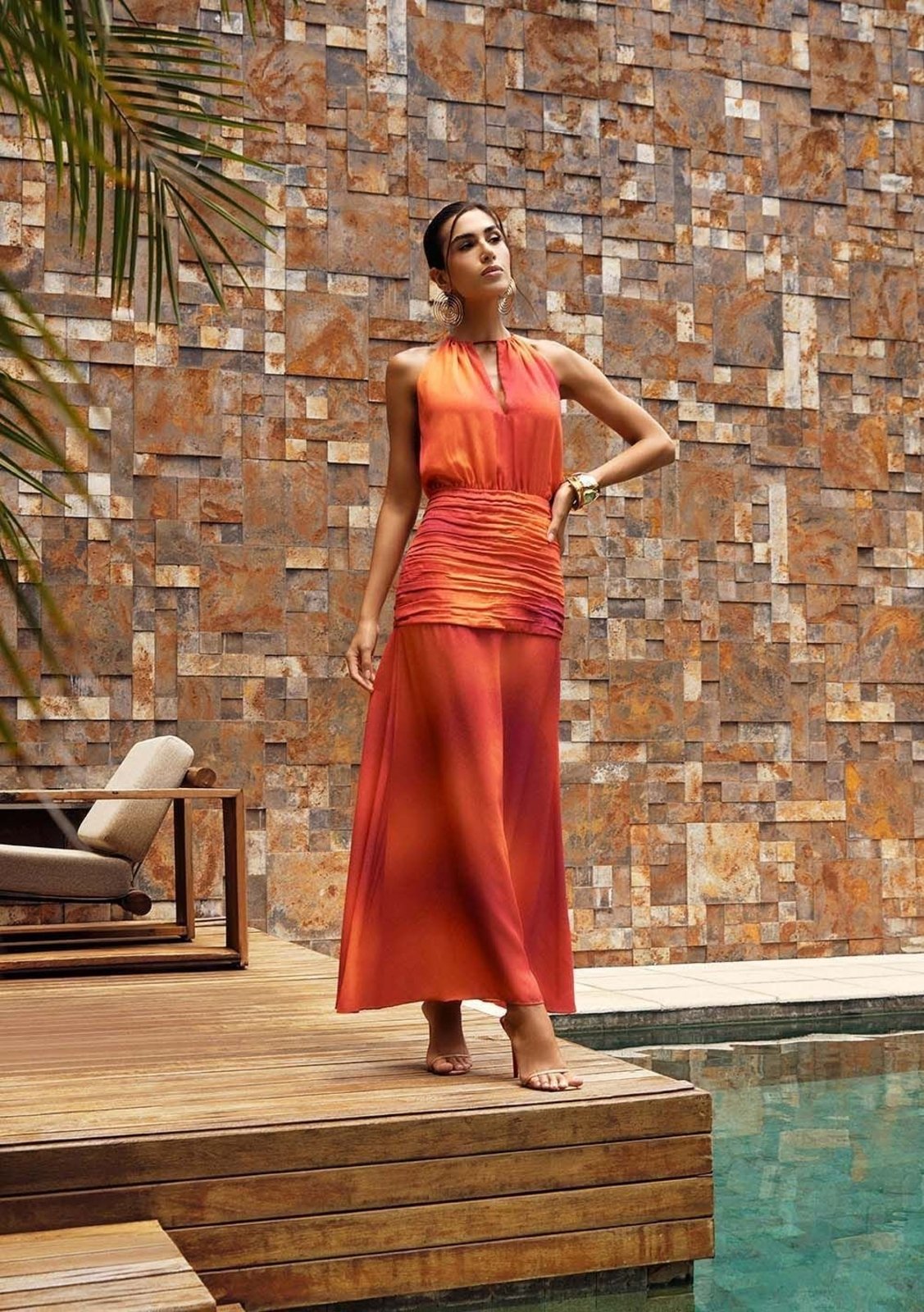Vestido Longo Ajustado Miragem - Laranja