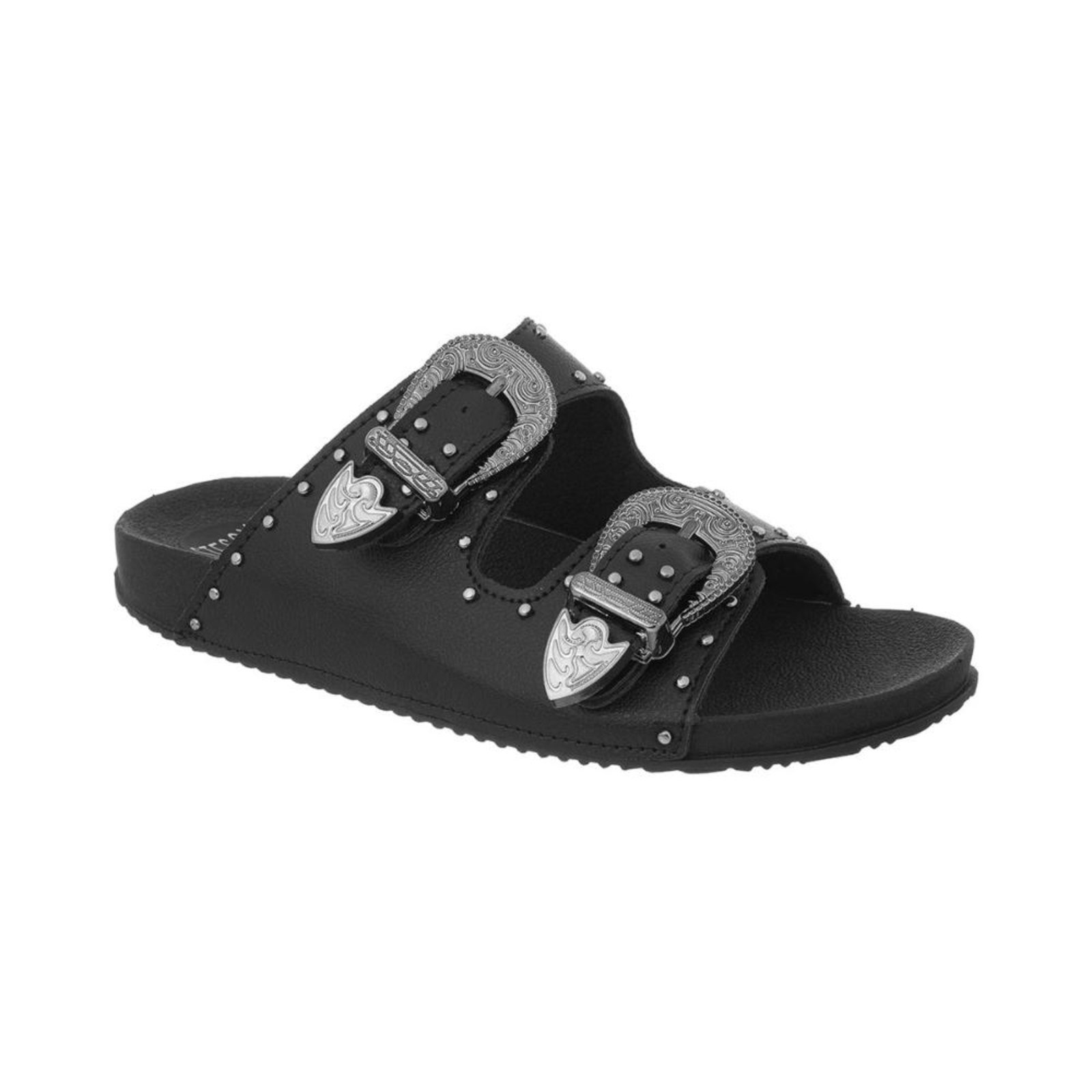 Sandália Papete Feminina Rasteirinha Fivelas Moda Original Preto