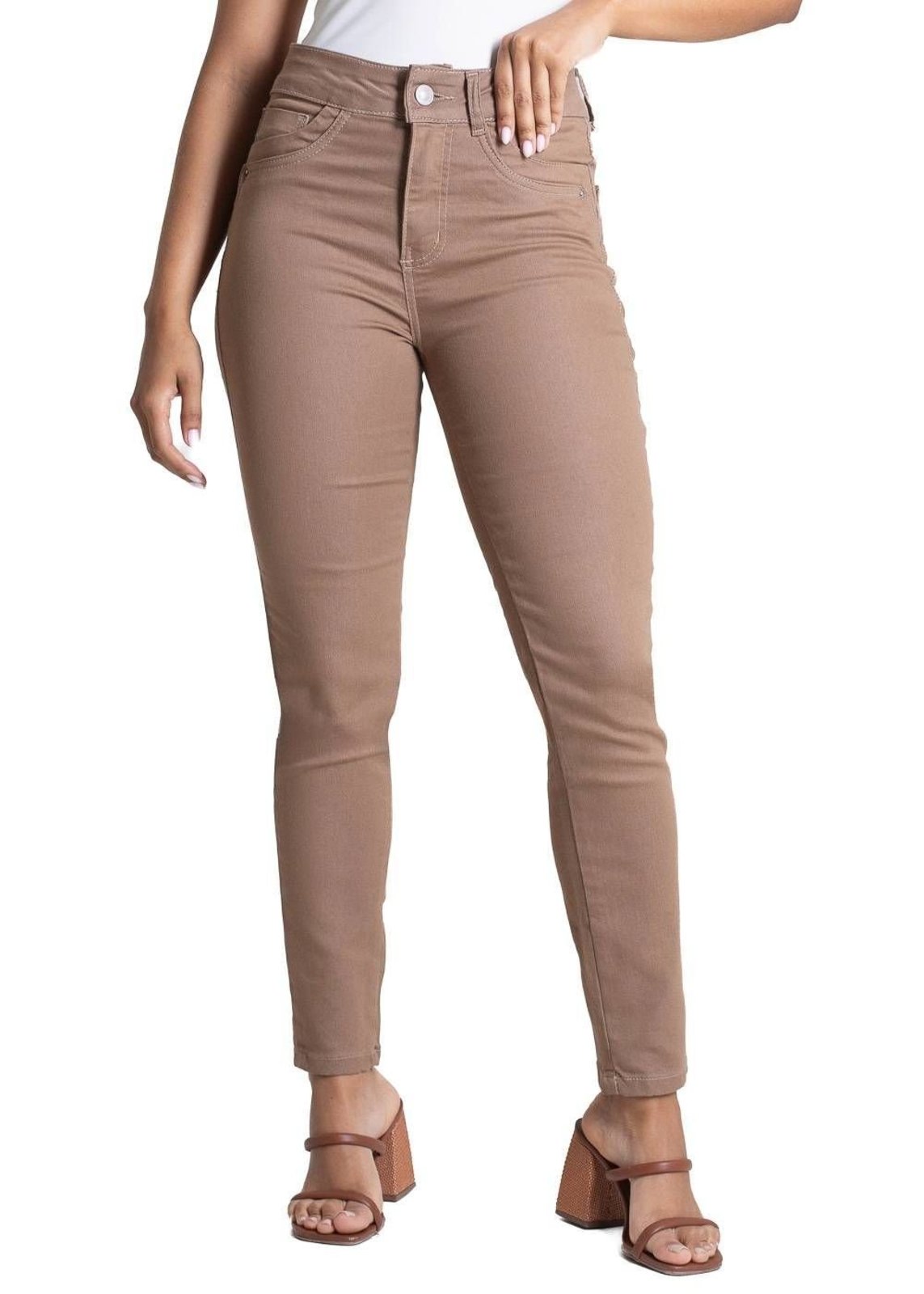 Calça Sarja Sawary Levanta Bumbum - 281447 BEGE - Bege - Sawary