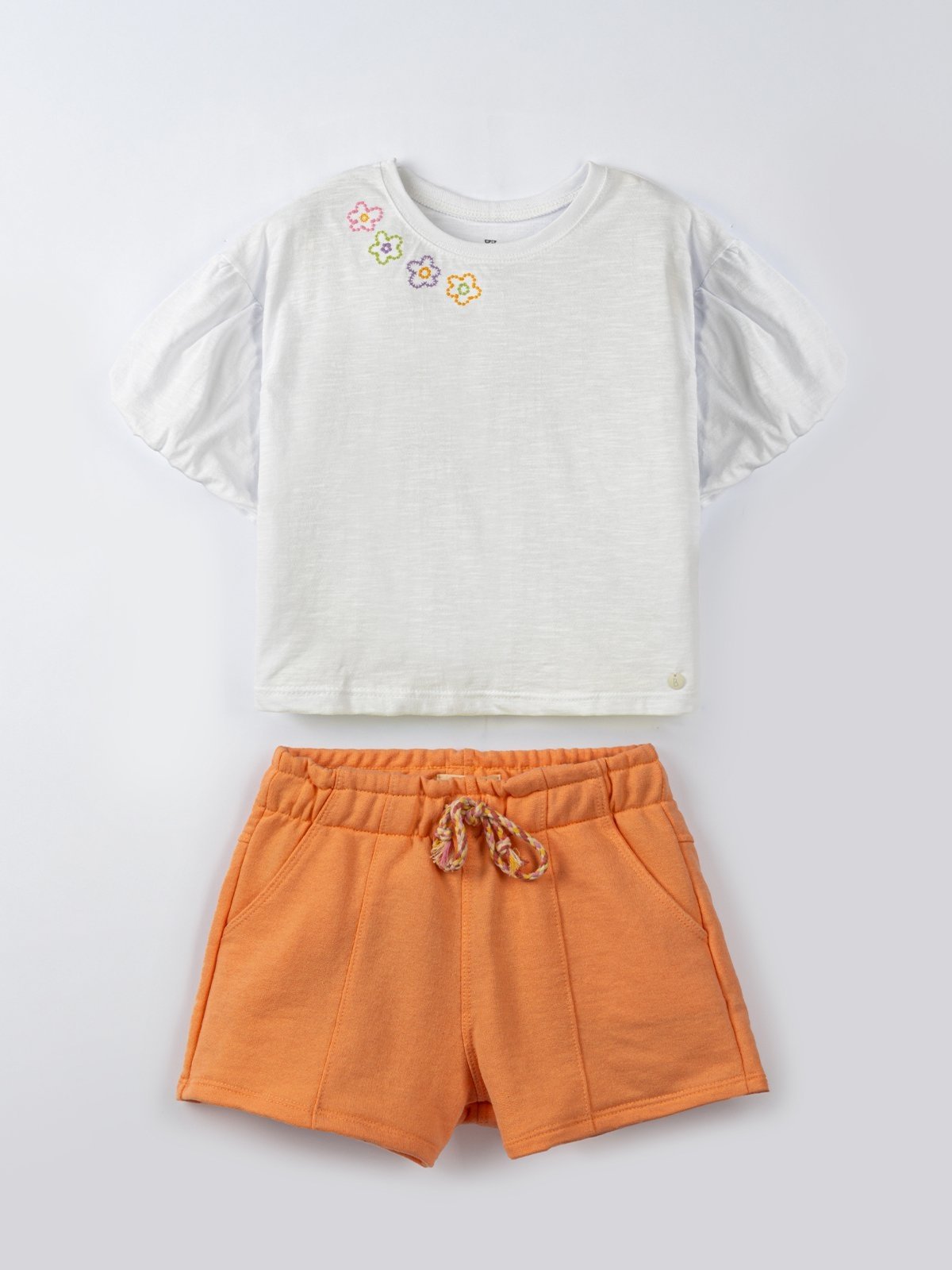 Vista 2 Infantil - Conjunto Bugbee Menina Flower em Meia Malha laranja Bugbee laranja