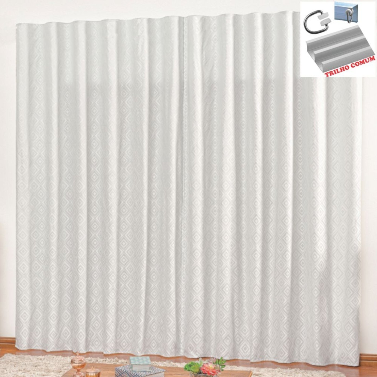 Cortina em Jacquard Degradê 4,00 x 2,70 Para Trilho Comum - Branca - 100% Poliéster