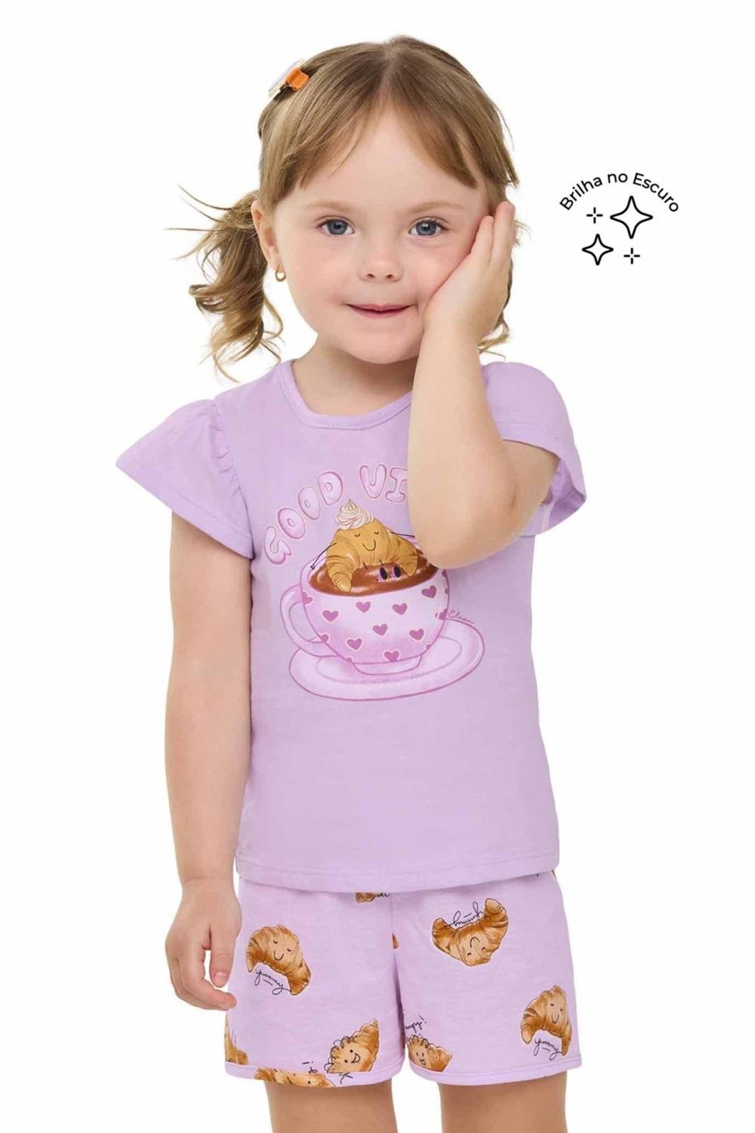 Pijama Curto Menina Croissants Elian Lilás