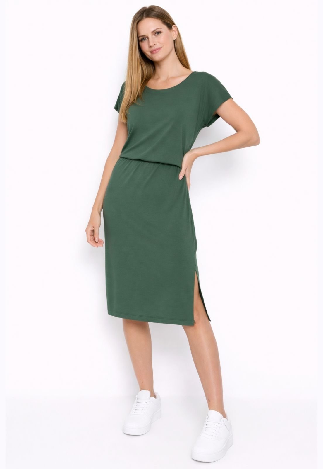 Vestido Viscolycra Maria Paes Midi Verde Militar
