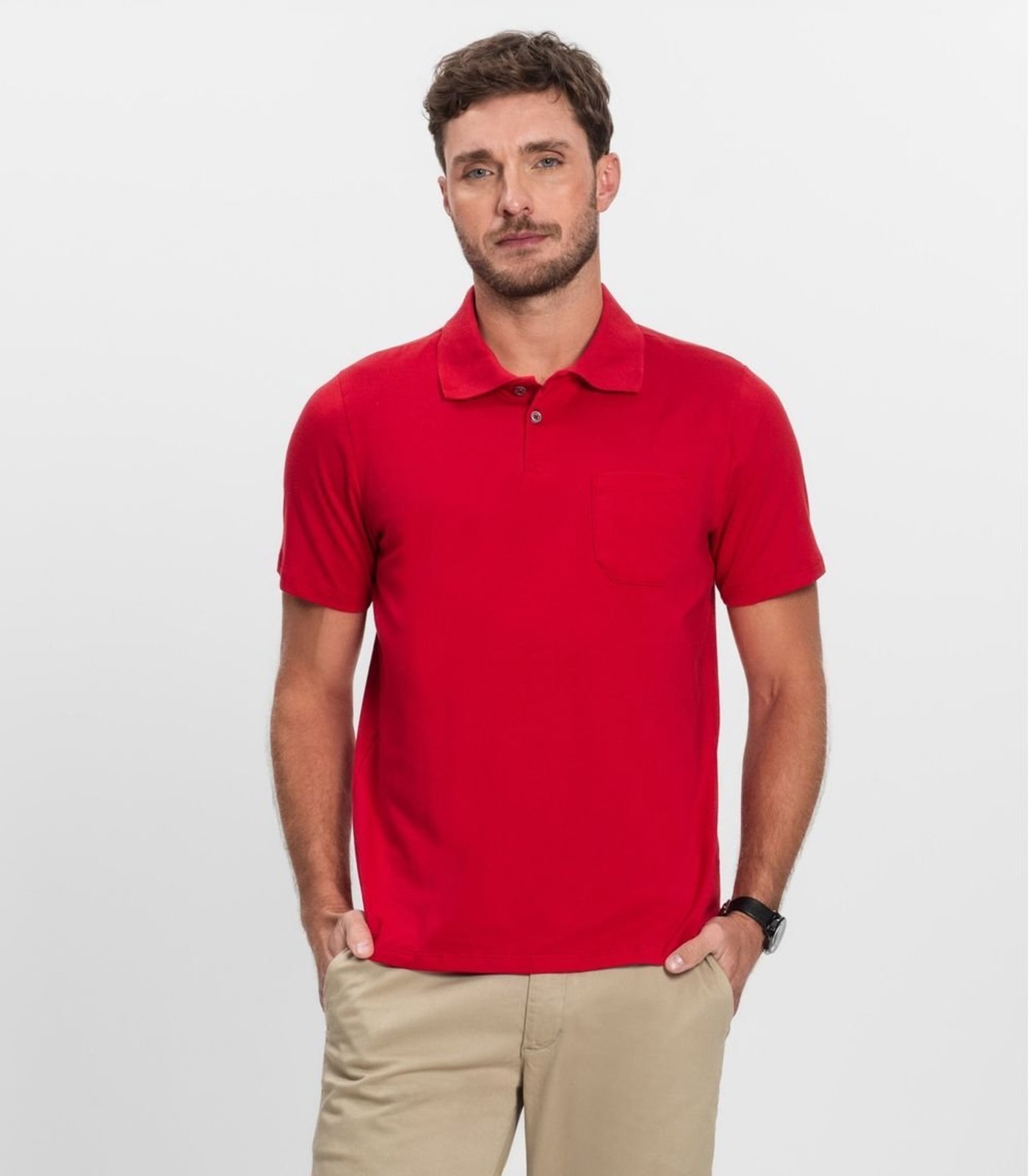 Vista 3 Polo Masculina Com Bolso Cotton Leve Diametro Diametro basicos bege Diametro basicos bege